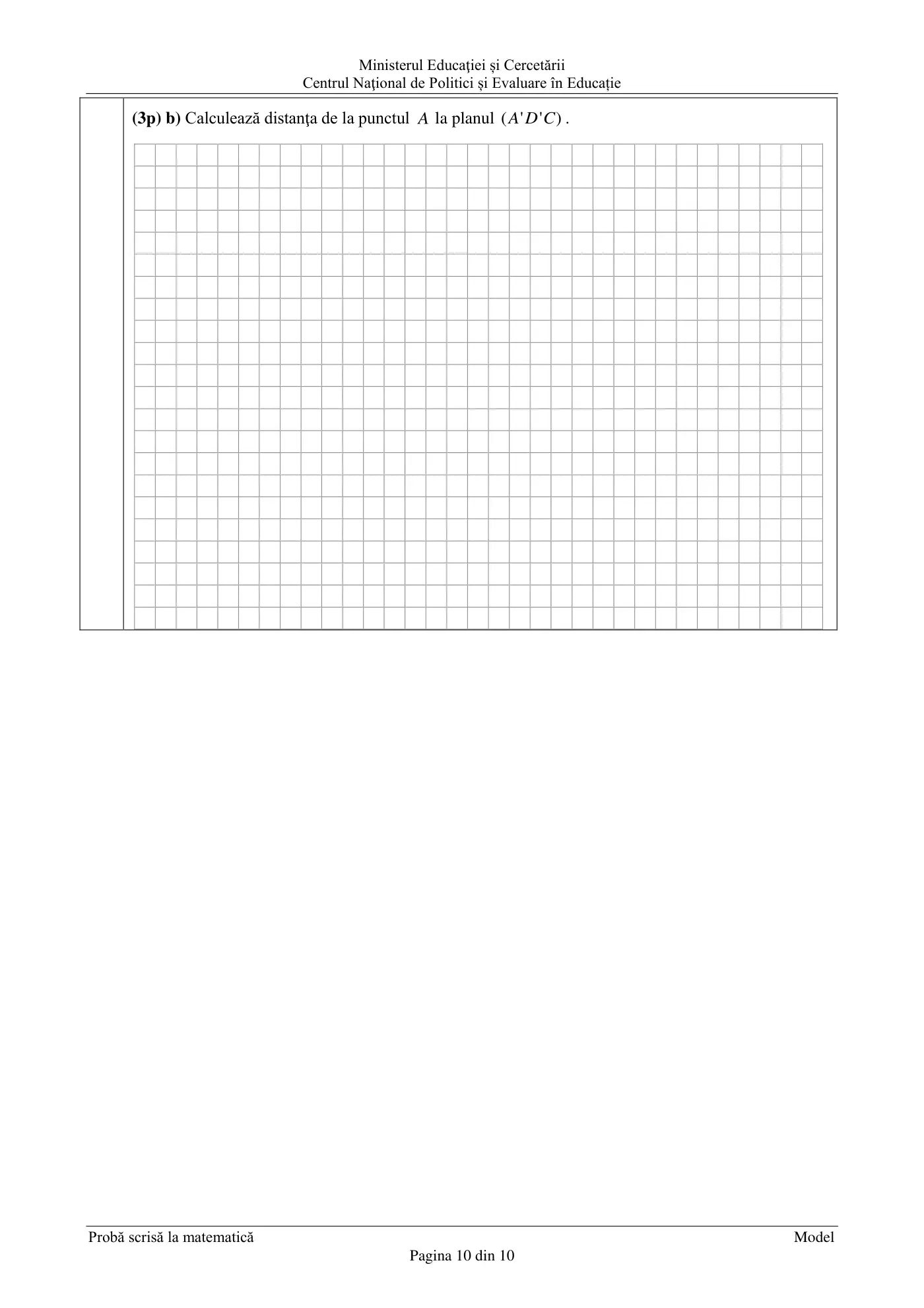 Pagina 10 din subiectul model oficial, matematică, noiembrie 2020