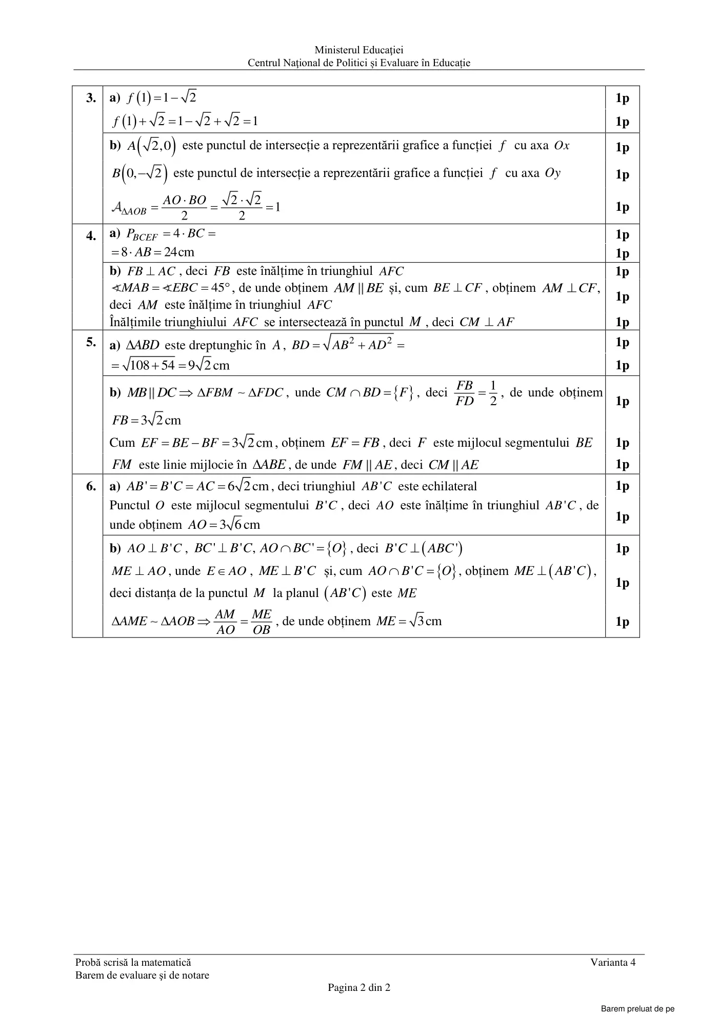 Pagina 2 din baremul pentru subiect de rezervă, matematică, 24 iunie 2021