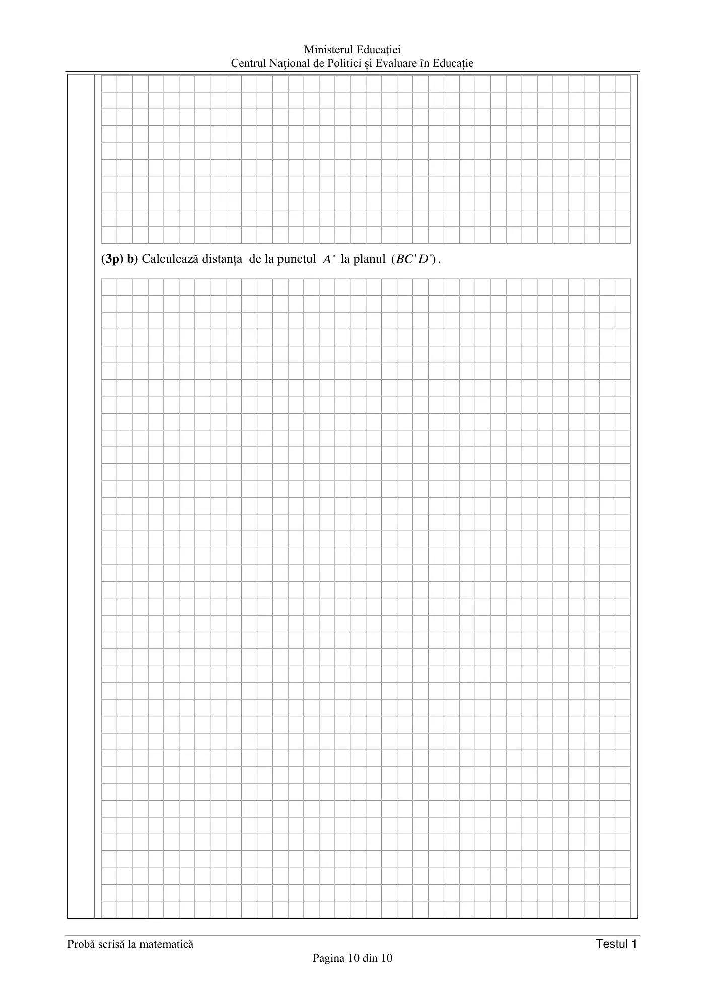 Pagina 10 din subiectul test de antrenament 1, matematică, februarie 2021