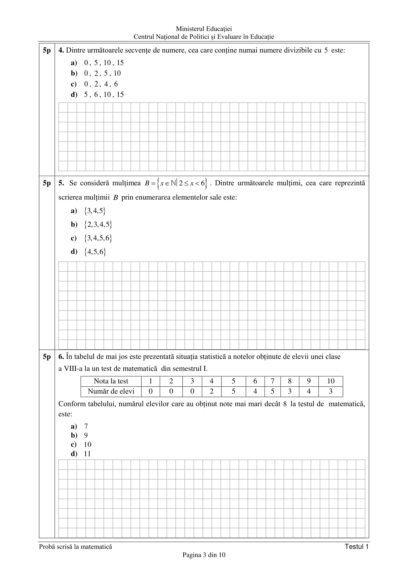 Pagina 3 din subiectul test de antrenament 1, matematică, februarie 2021