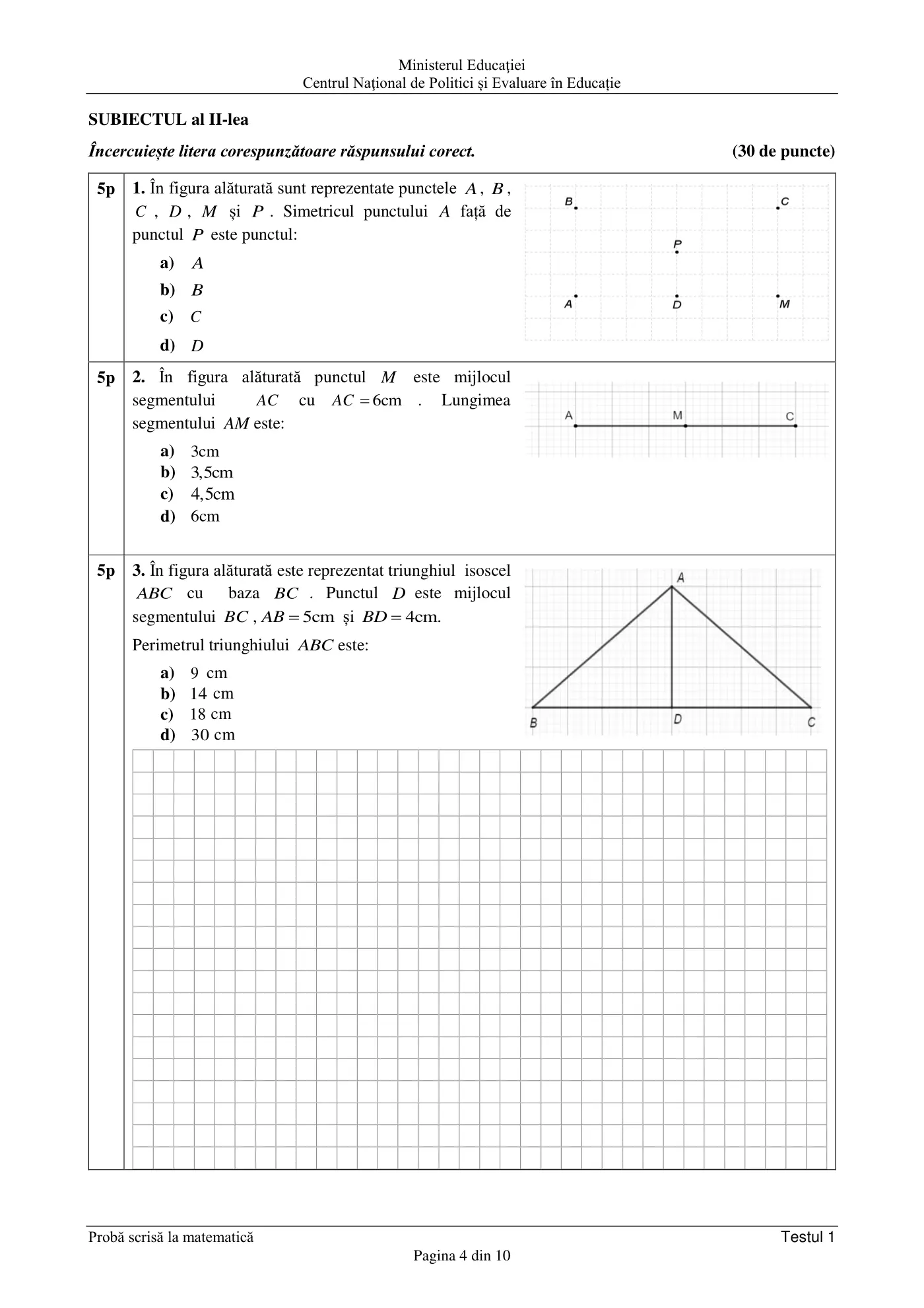 Pagina 4 din subiectul test de antrenament 1, matematică, februarie 2021