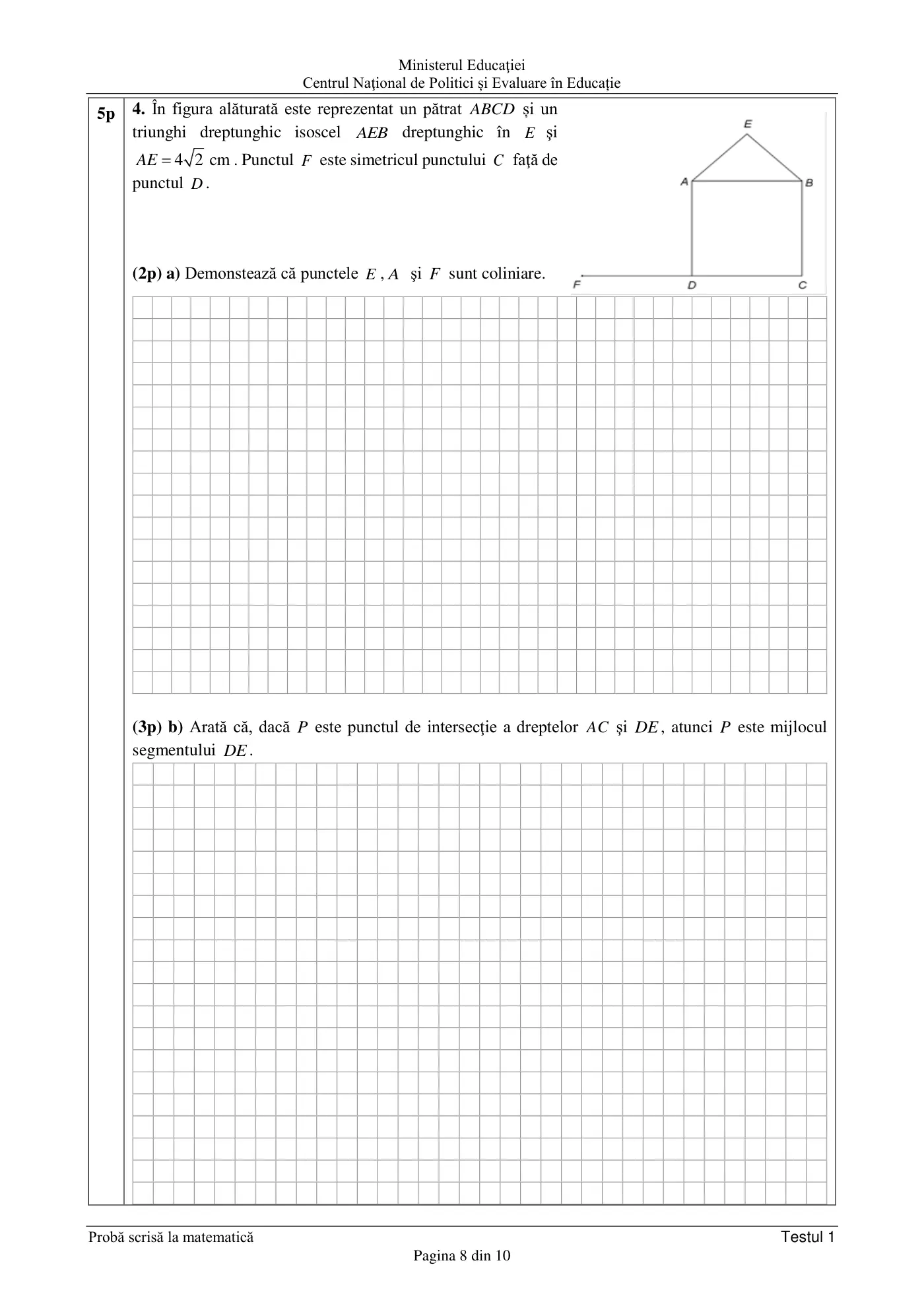Pagina 8 din subiectul test de antrenament 1, matematică, februarie 2021