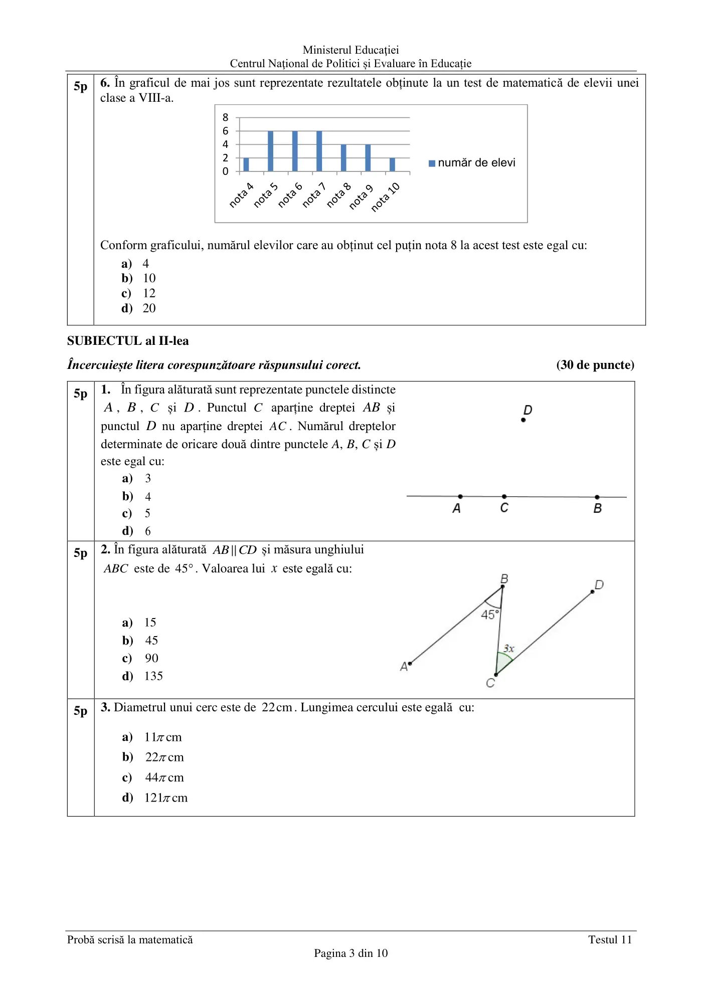 Pagina 3 din subiectul test de antrenament 11, matematică, martie 2021