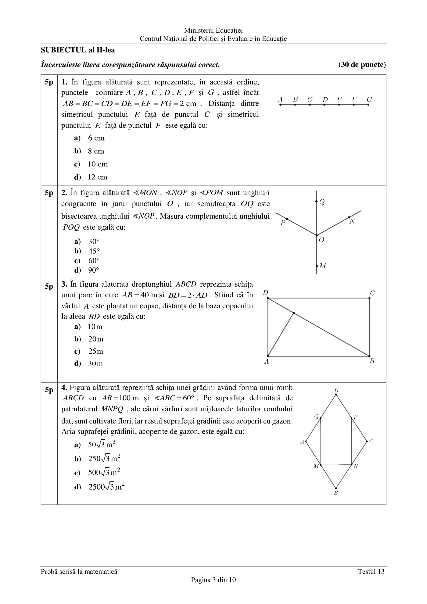 Pagina 3 din subiectul test de antrenament 13, matematică, martie 2021
