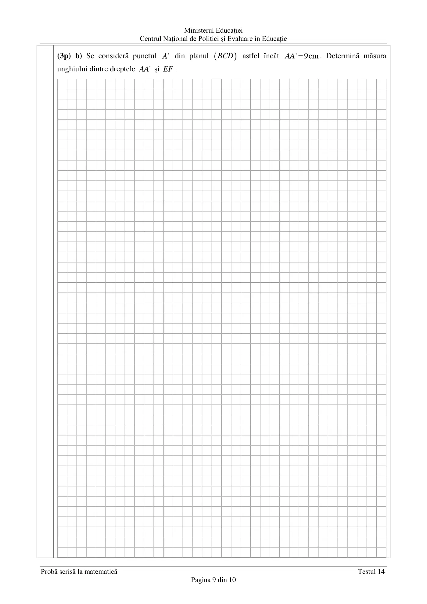 Pagina 9 din subiectul test de antrenament 14, matematică, martie 2021
