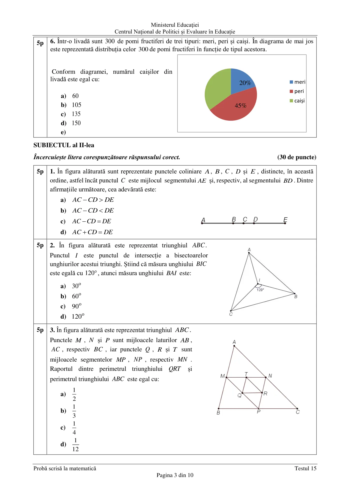 Pagina 3 din subiectul test de antrenament 15, matematică, martie 2021