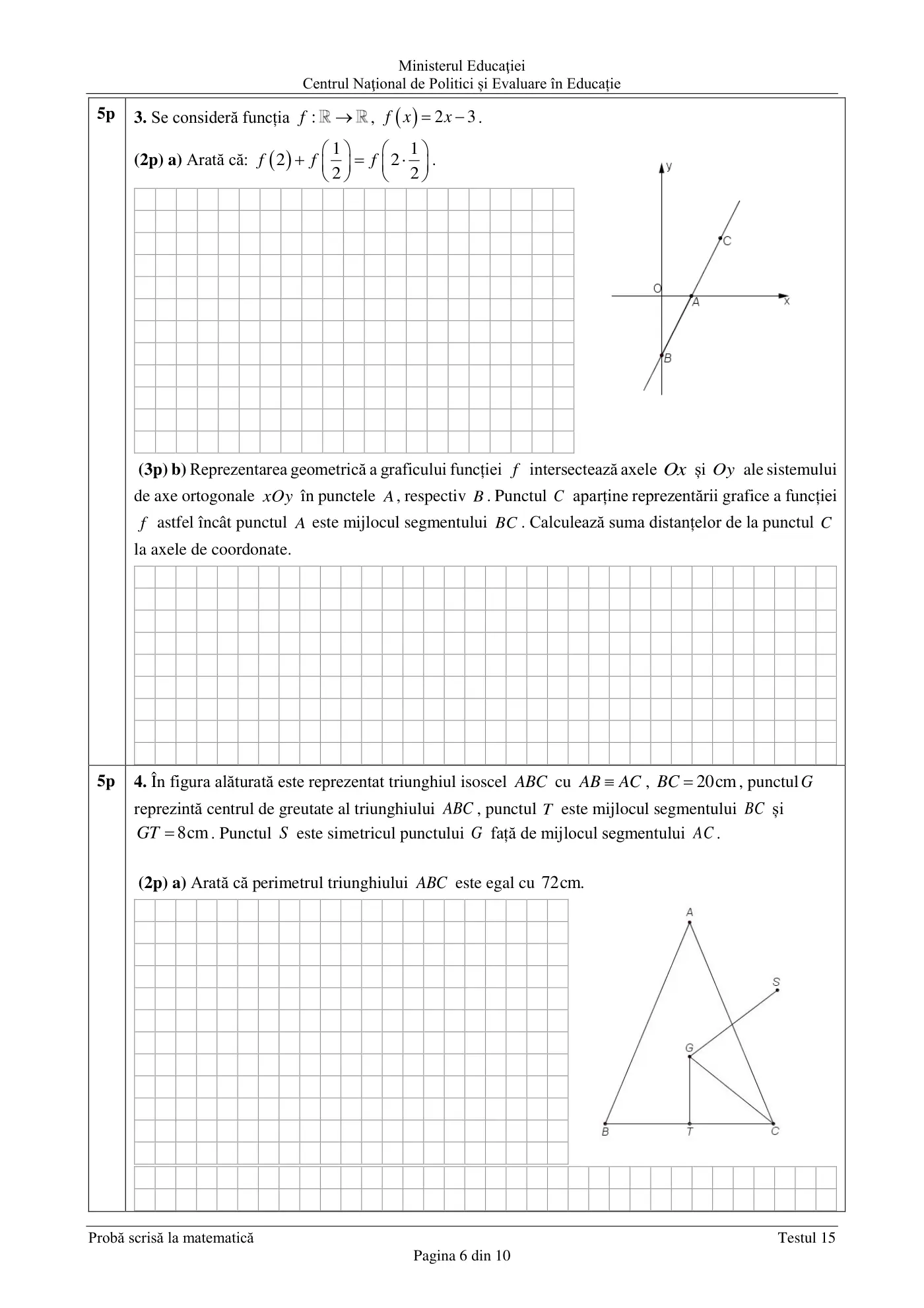 Pagina 6 din subiectul test de antrenament 15, matematică, martie 2021