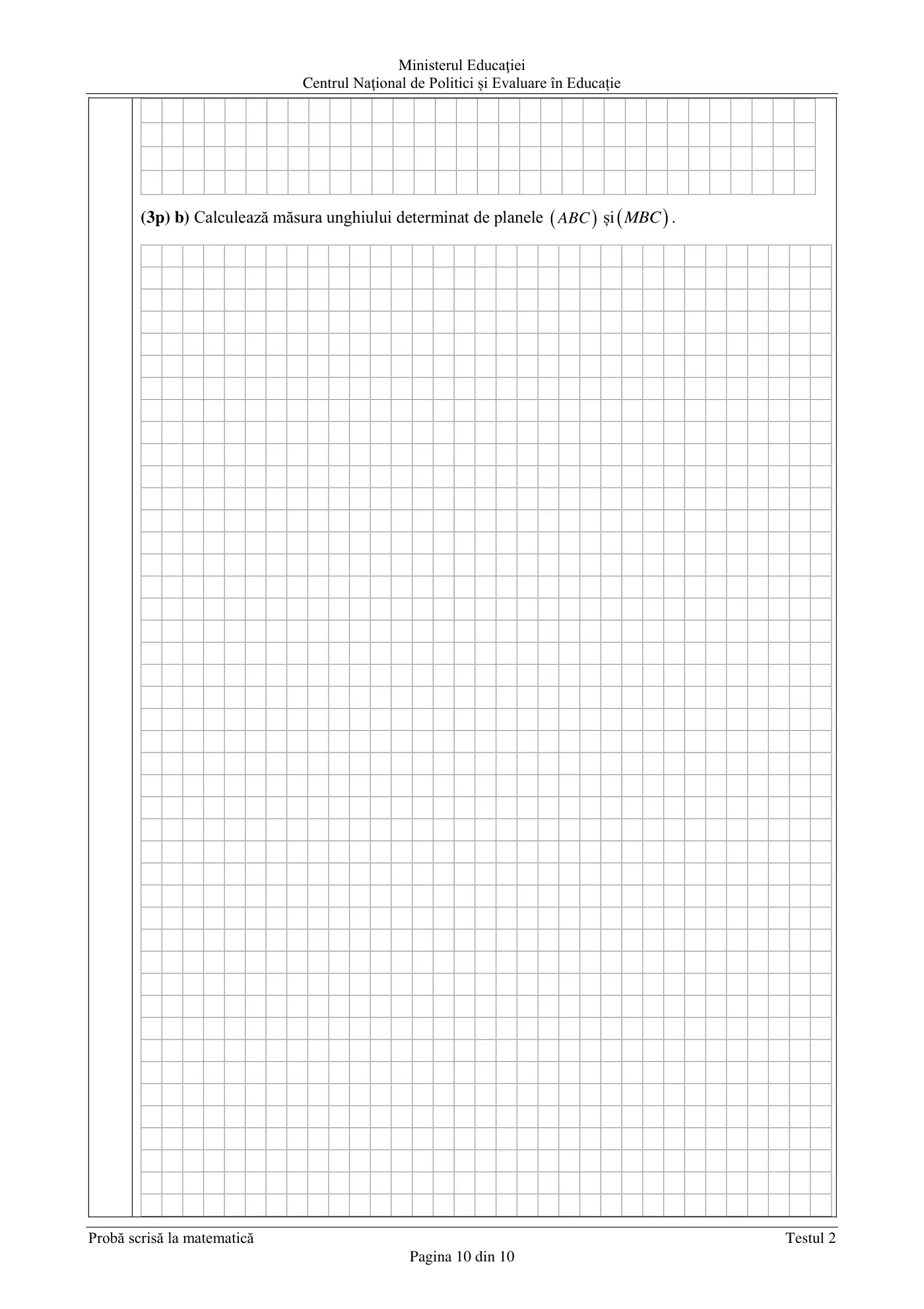 Pagina 10 din subiectul test de antrenament 2, matematică, februarie 2021