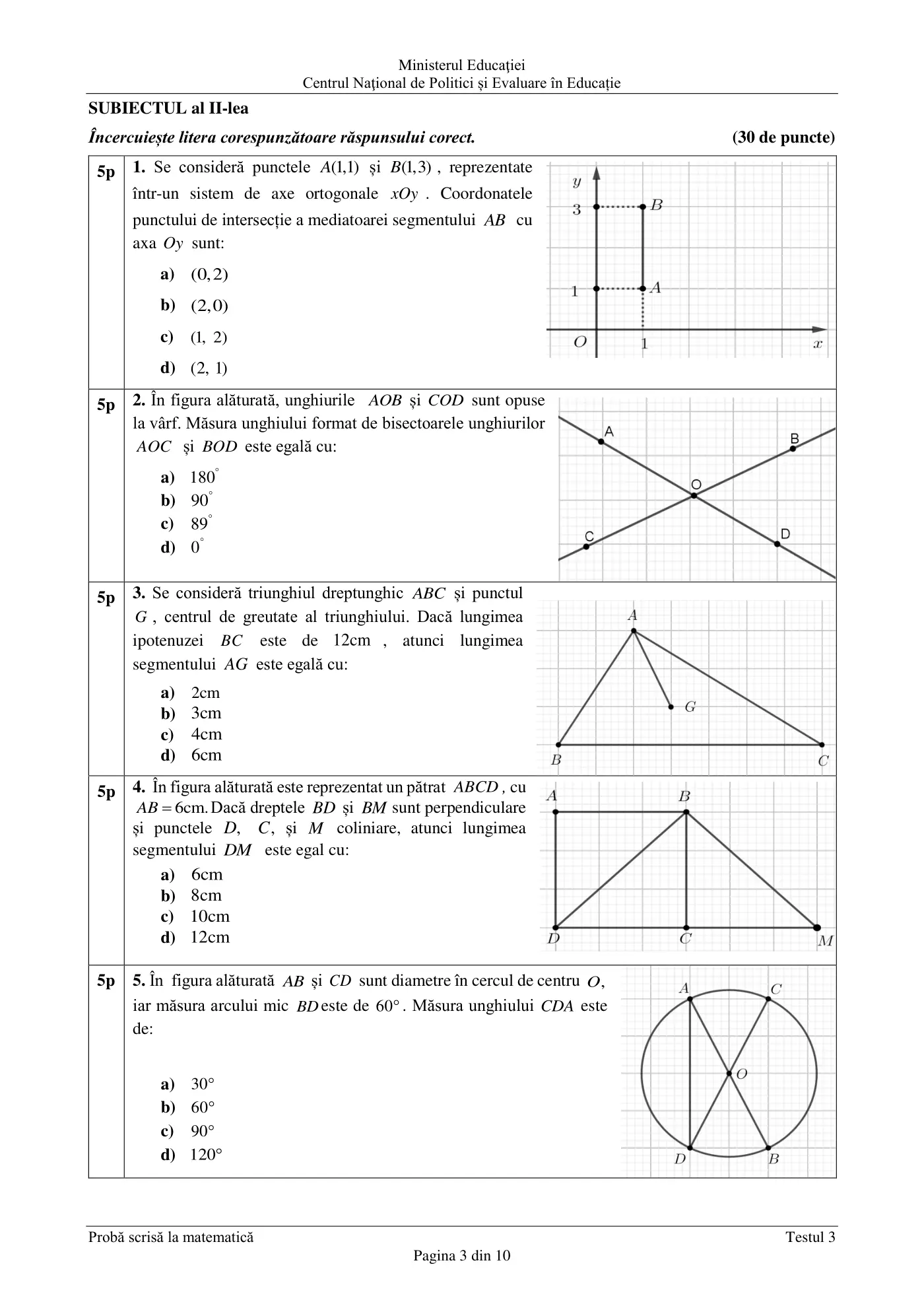 Pagina 3 din subiectul test de antrenament 3, matematică, februarie 2021