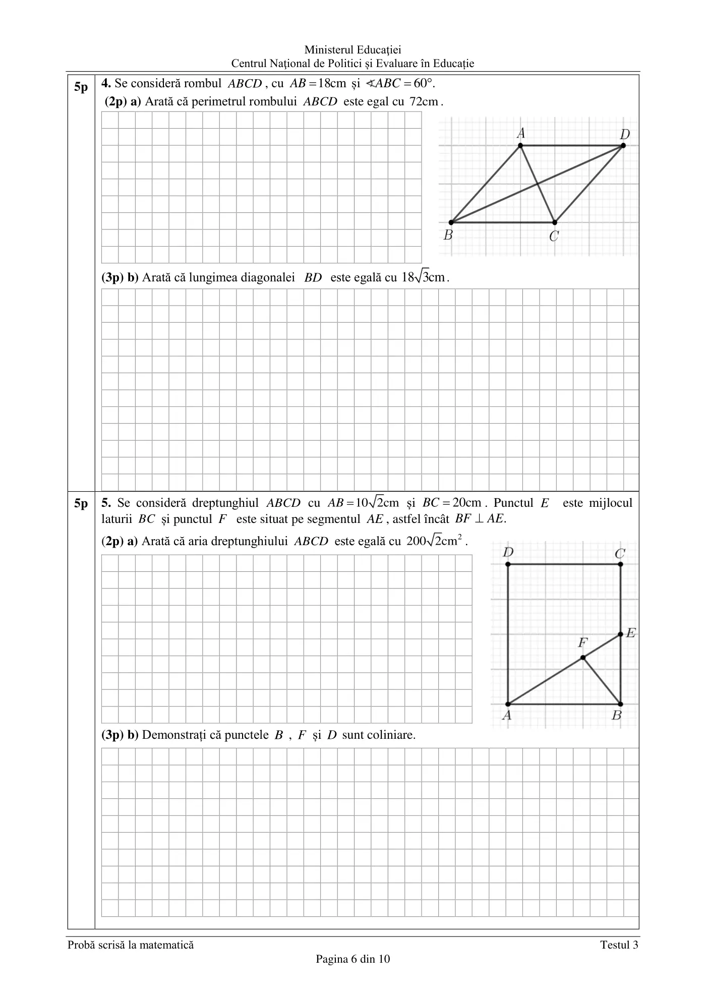 Pagina 6 din subiectul test de antrenament 3, matematică, februarie 2021