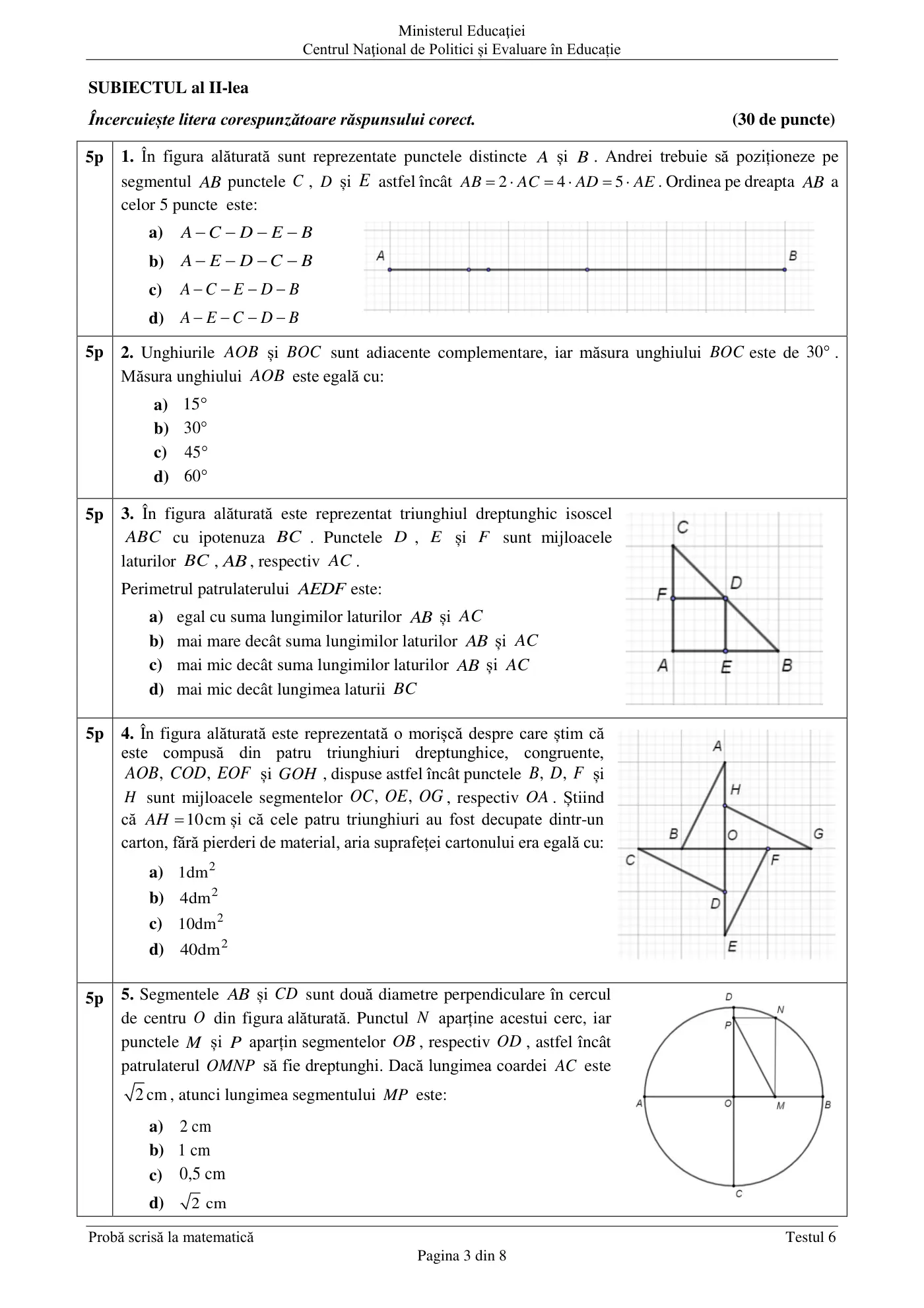 Pagina 3 din subiectul test de antrenament 6, matematică, martie 2021