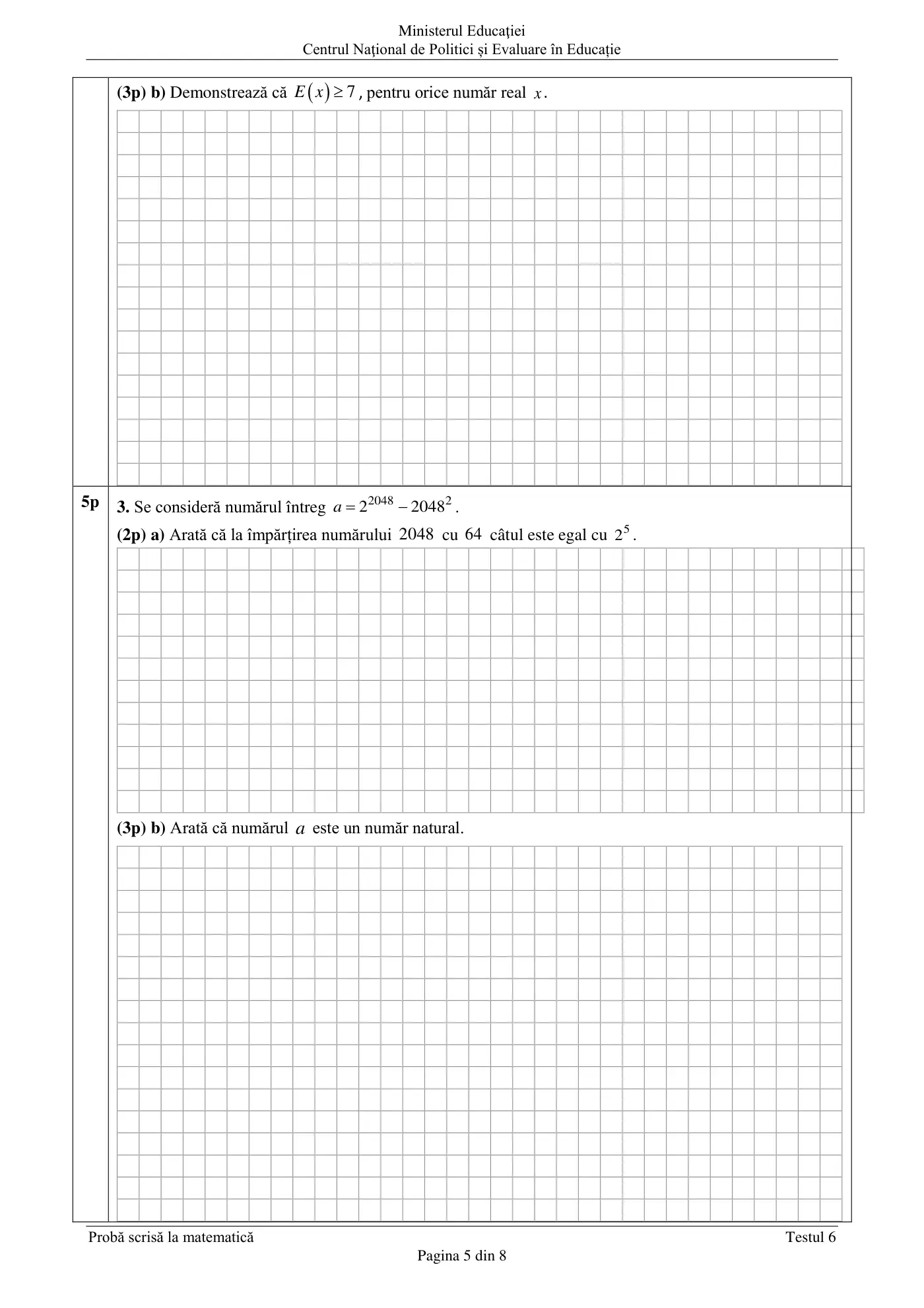 Pagina 5 din subiectul test de antrenament 6, matematică, martie 2021