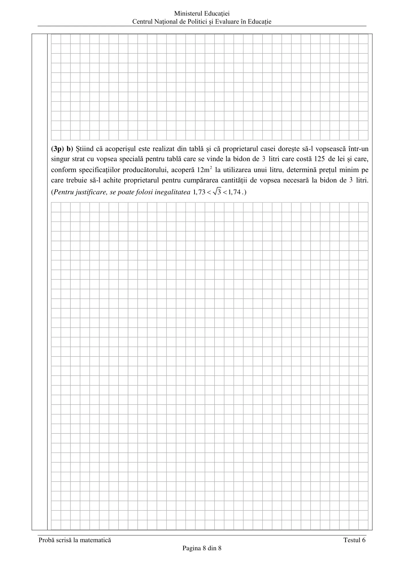 Pagina 8 din subiectul test de antrenament 6, matematică, martie 2021