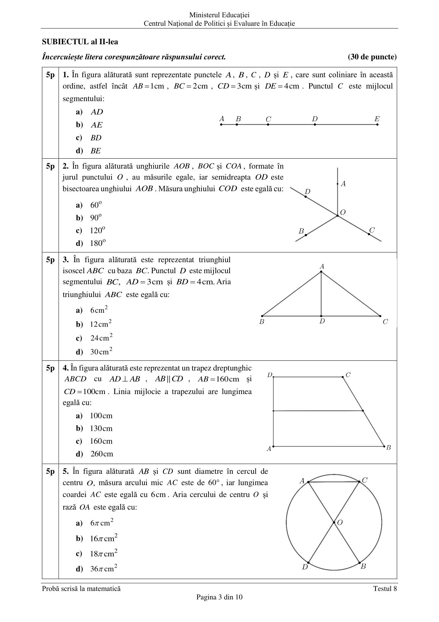 Pagina 3 din subiectul test de antrenament 8, matematică, martie 2021