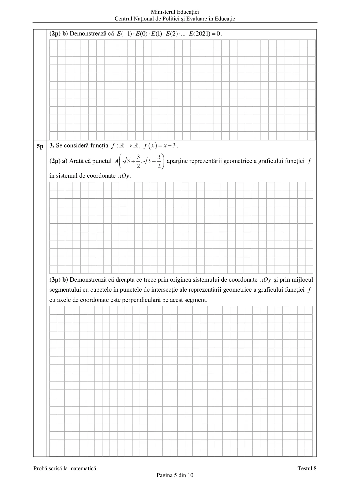 Pagina 5 din subiectul test de antrenament 8, matematică, martie 2021