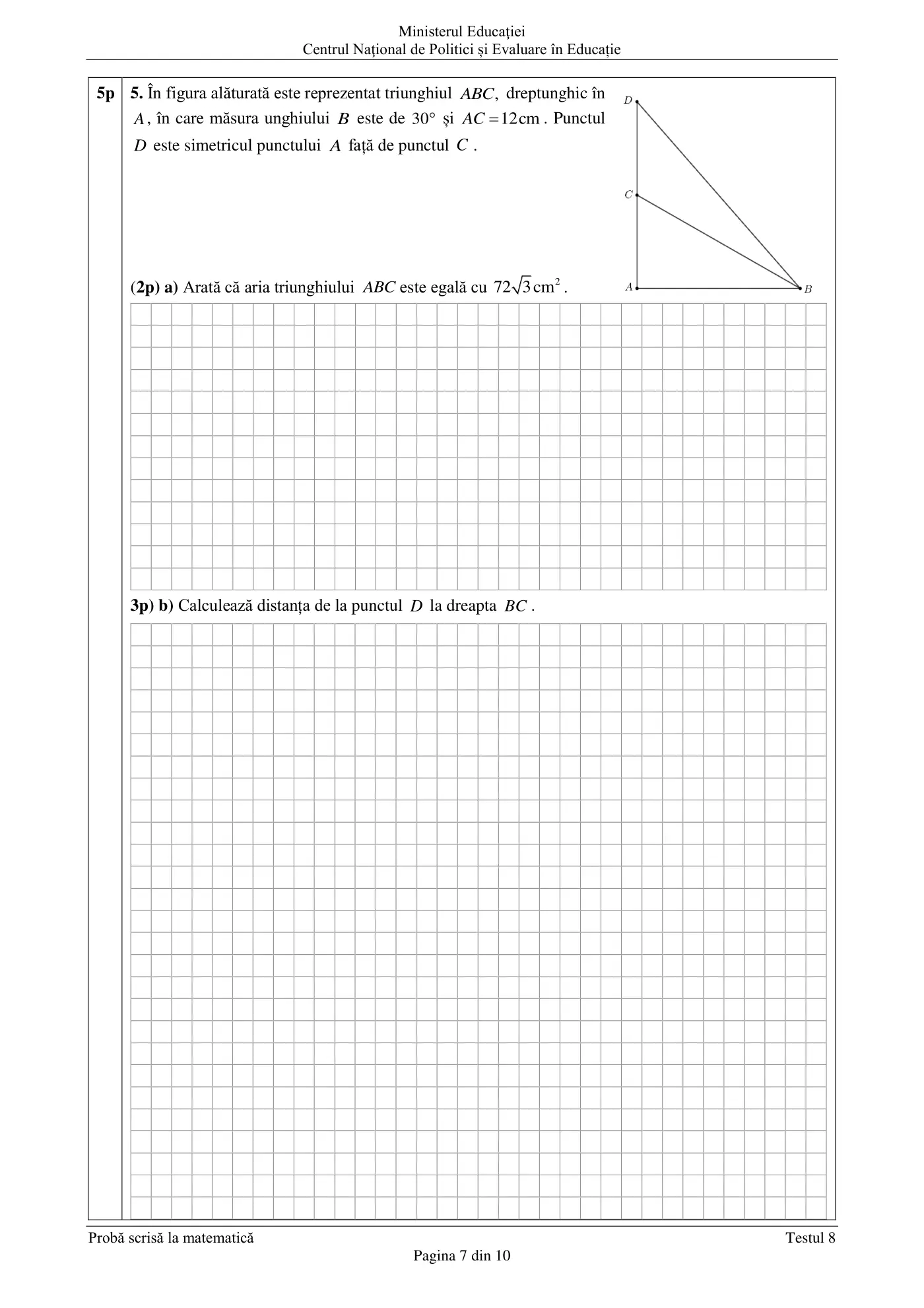 Pagina 7 din subiectul test de antrenament 8, matematică, martie 2021