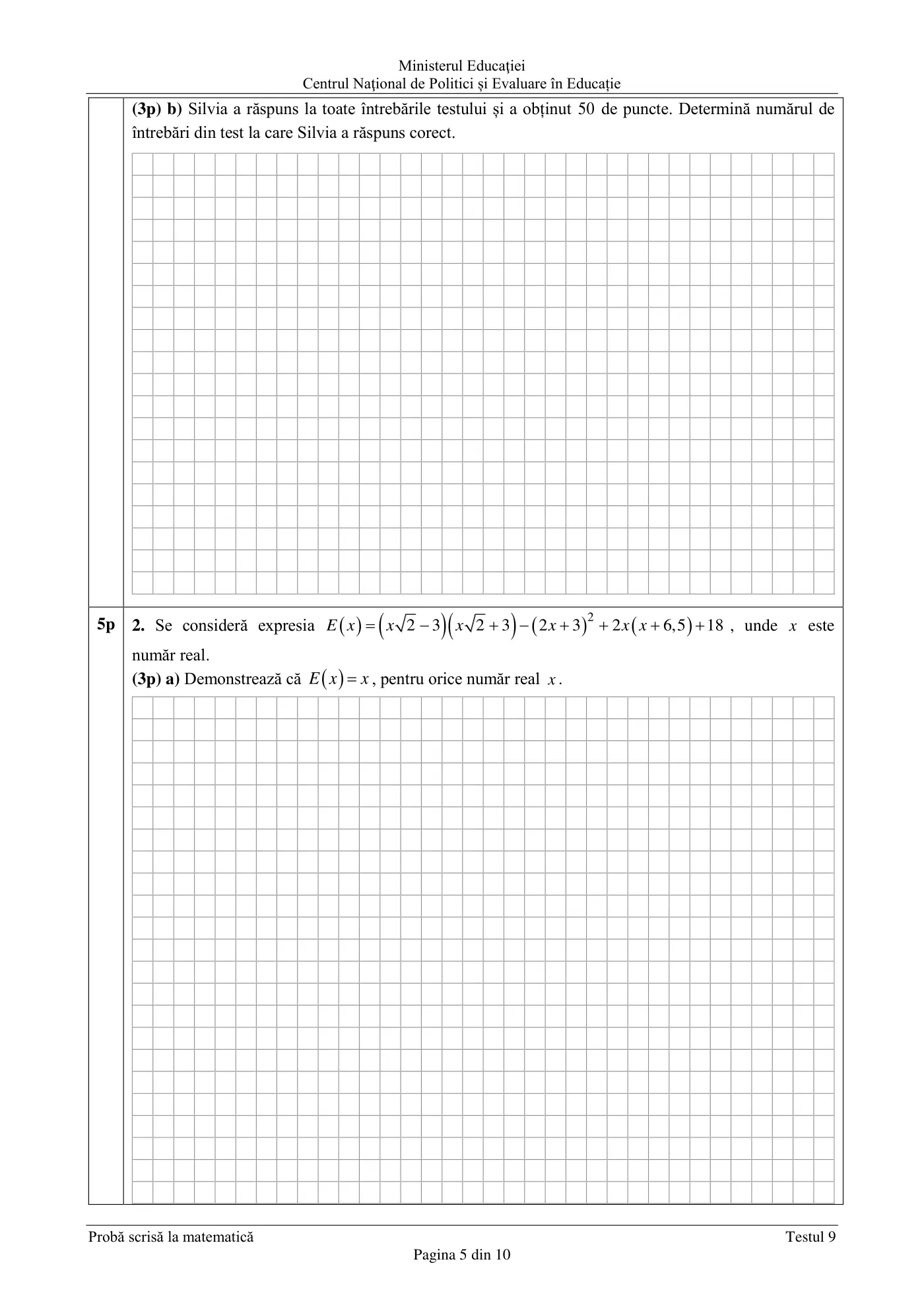 Pagina 5 din subiectul test de antrenament 9, matematică, martie 2021