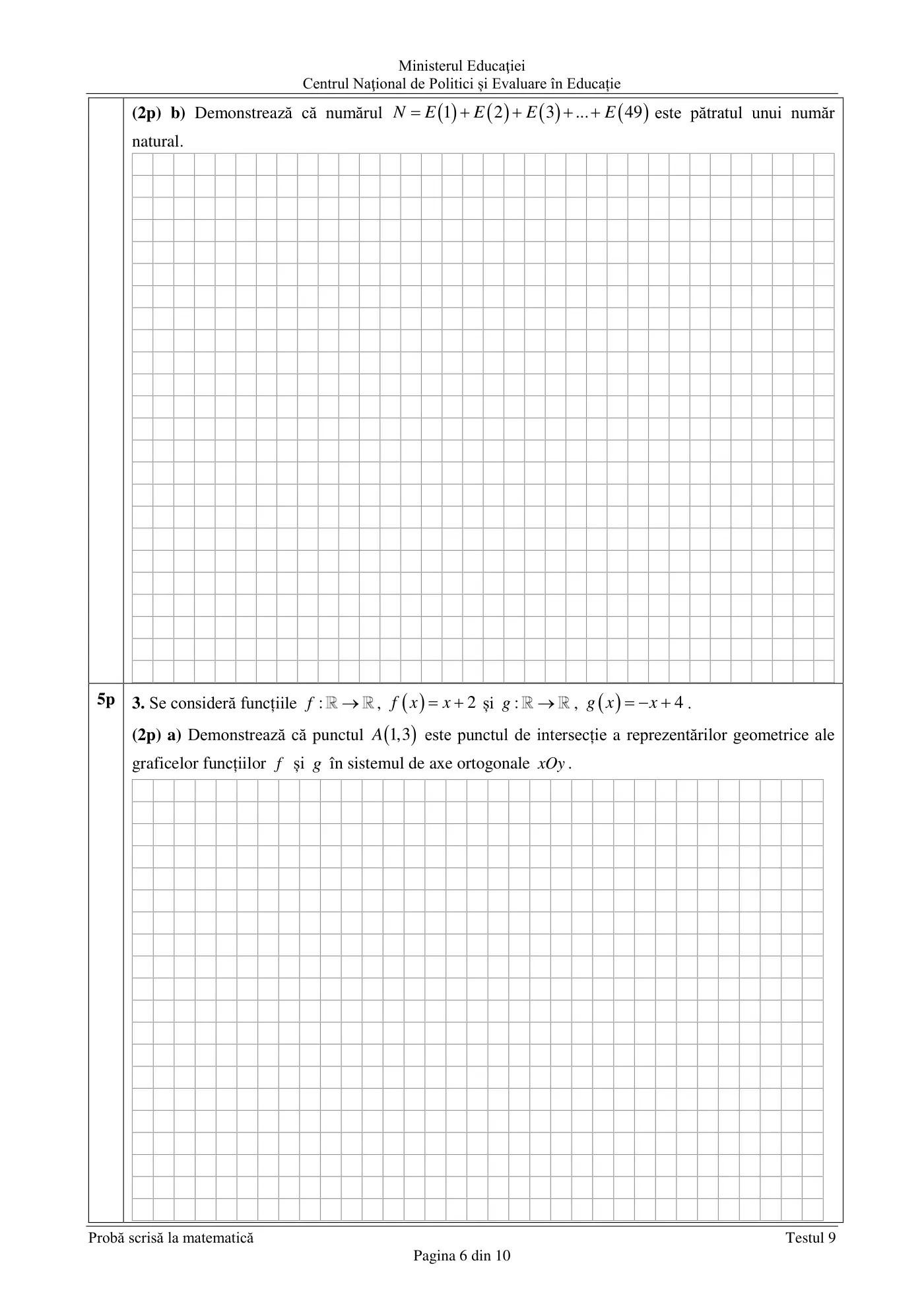 Pagina 6 din subiectul test de antrenament 9, matematică, martie 2021