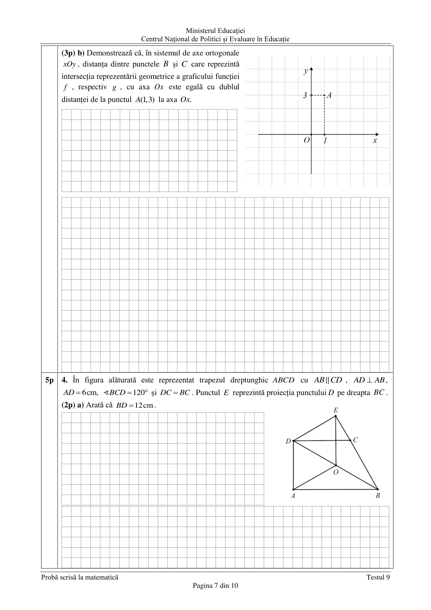 Pagina 7 din subiectul test de antrenament 9, matematică, martie 2021