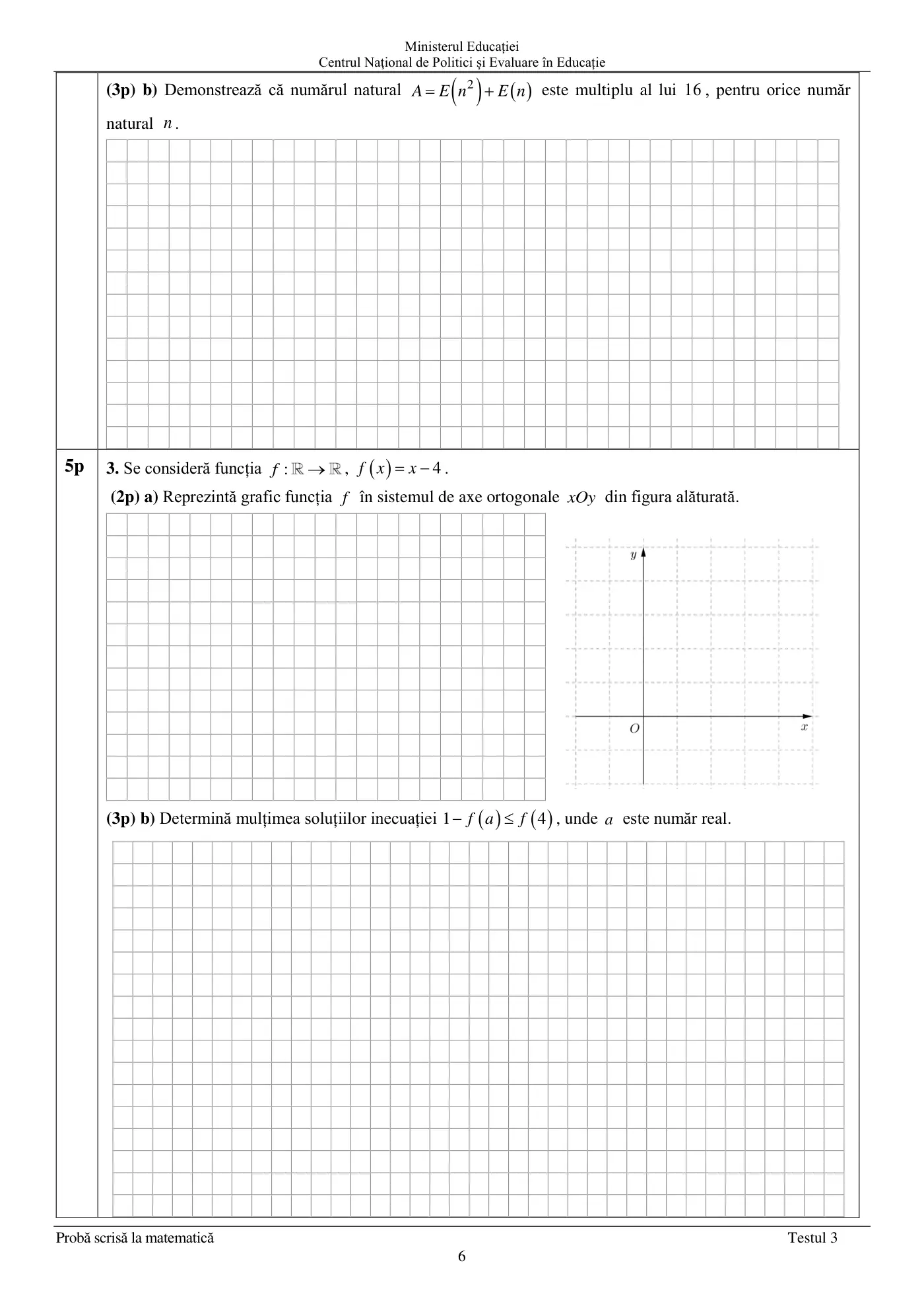 Pagina 6 din subiectul test de antrenament 3, matematică, mai 2022