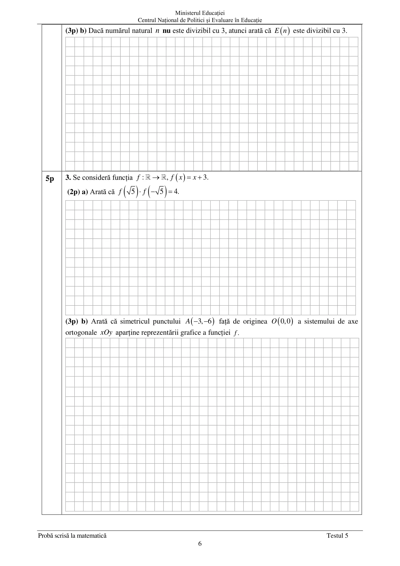 Pagina 6 din subiectul test de antrenament 5, matematică, mai 2022