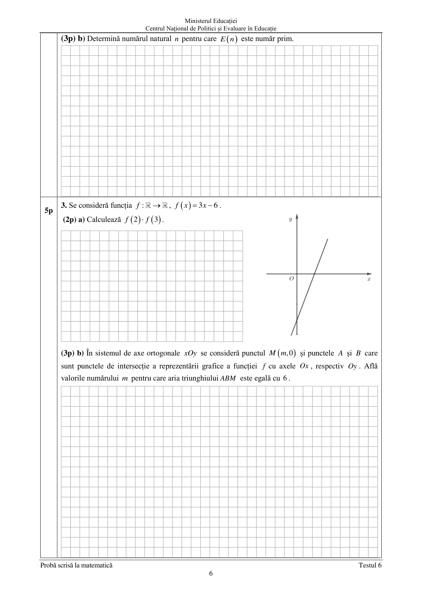 Pagina 6 din subiectul test de antrenament 6, matematică, mai 2022