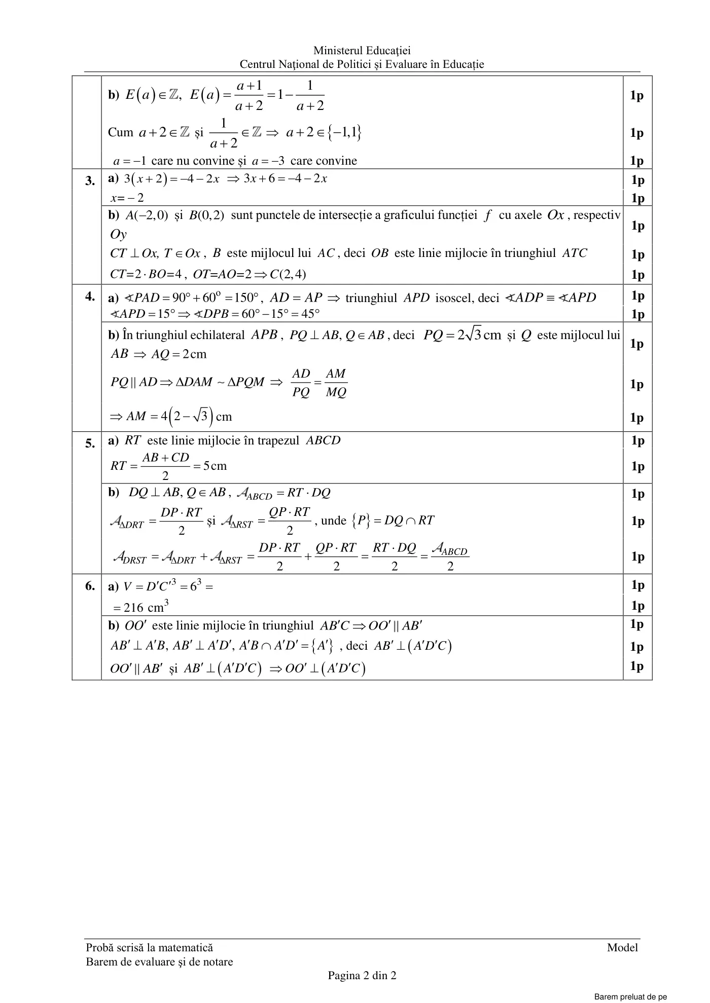 Pagina 2 din baremul pentru model oficial, matematică, noiembrie 2022