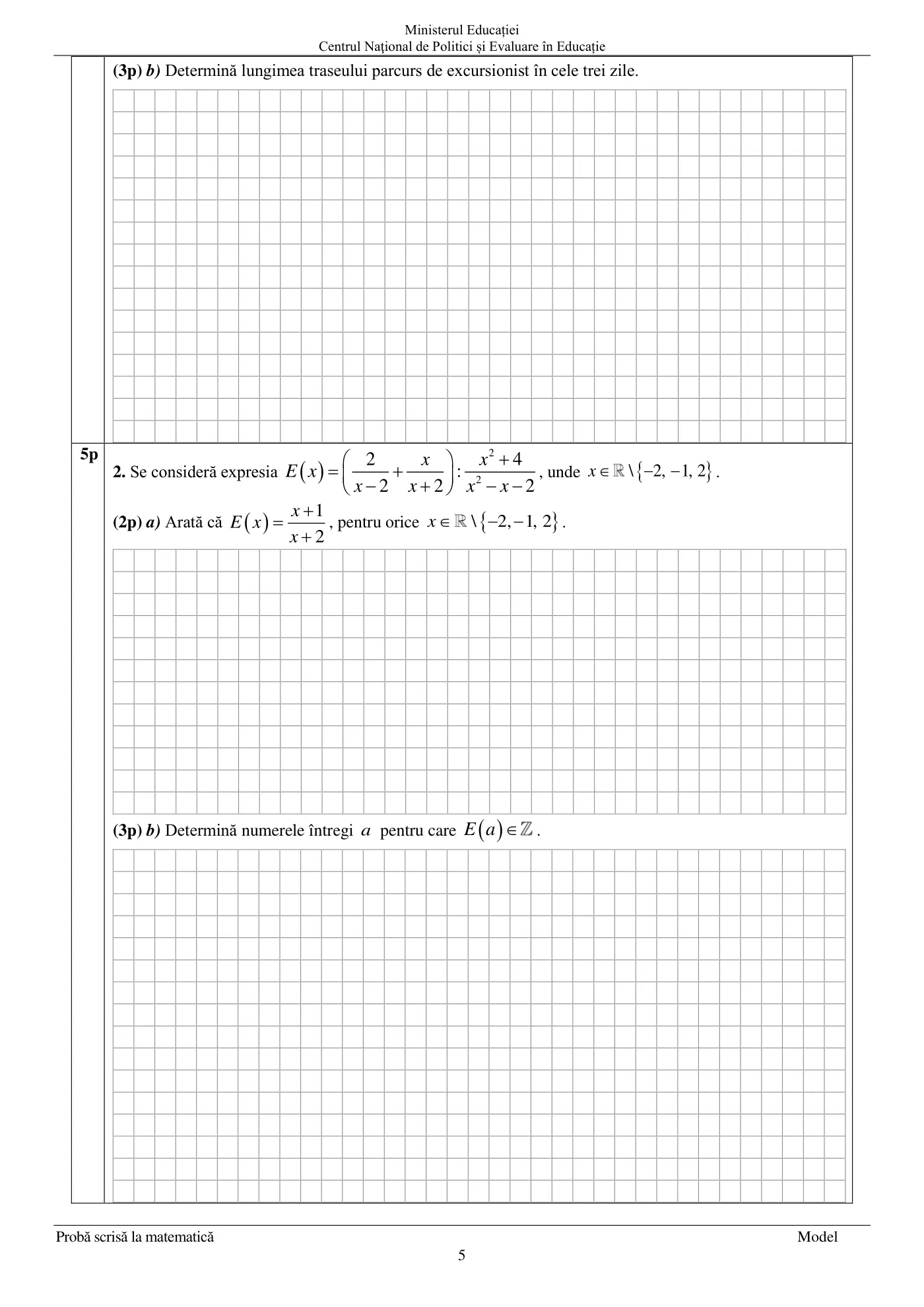 Pagina 5 din subiectul model oficial, matematică, noiembrie 2022