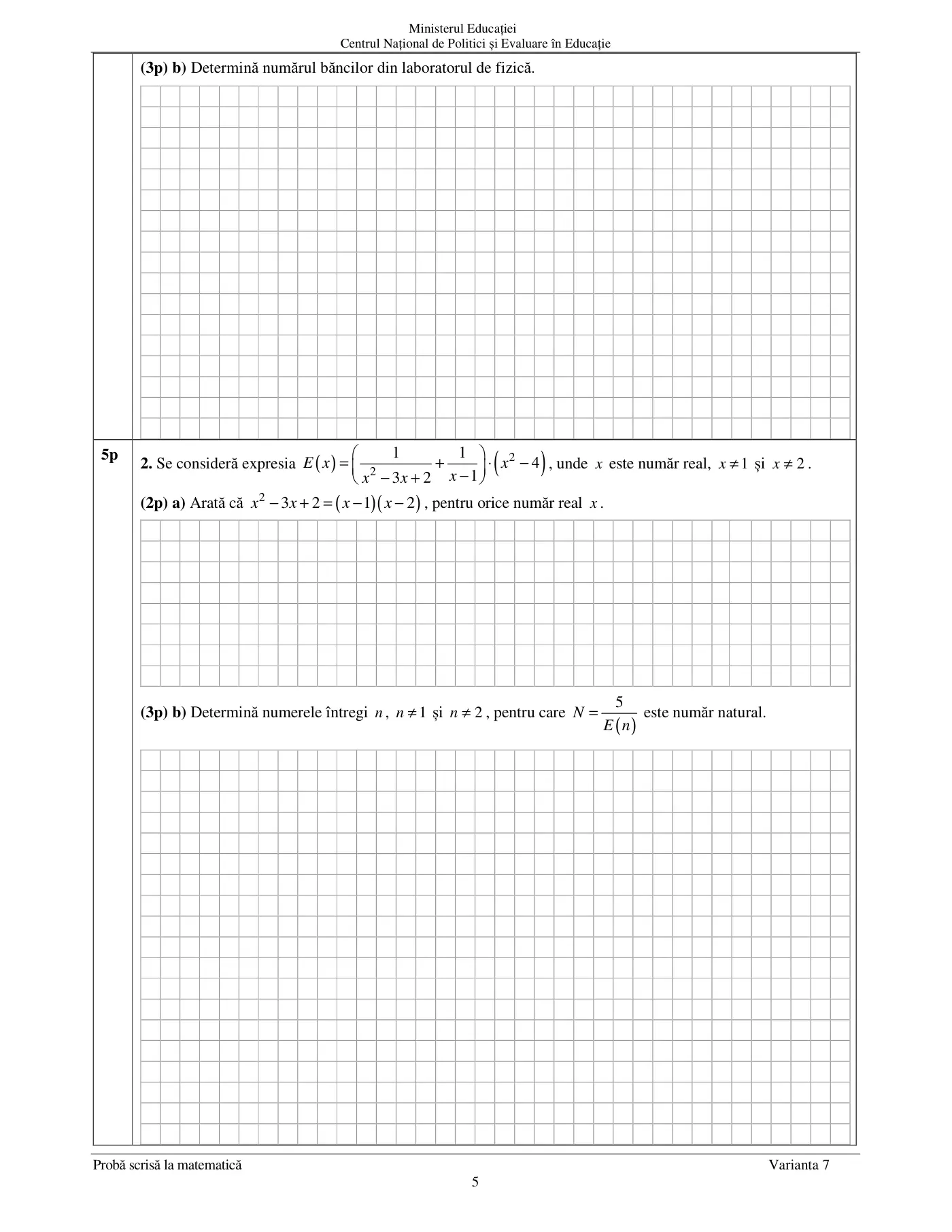 Pagina 5 din subiectul examen oficial (sesiunea iunie), matematică, 27 iunie 2024