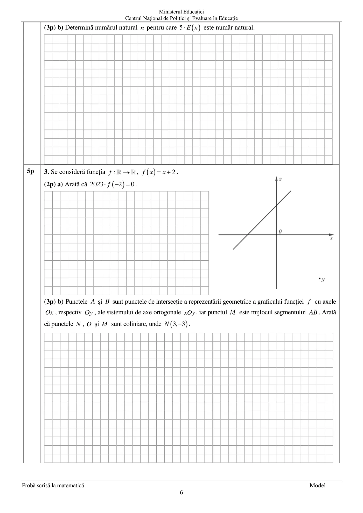 Pagina 6 din subiectul model oficial, matematică, noiembrie 2023
