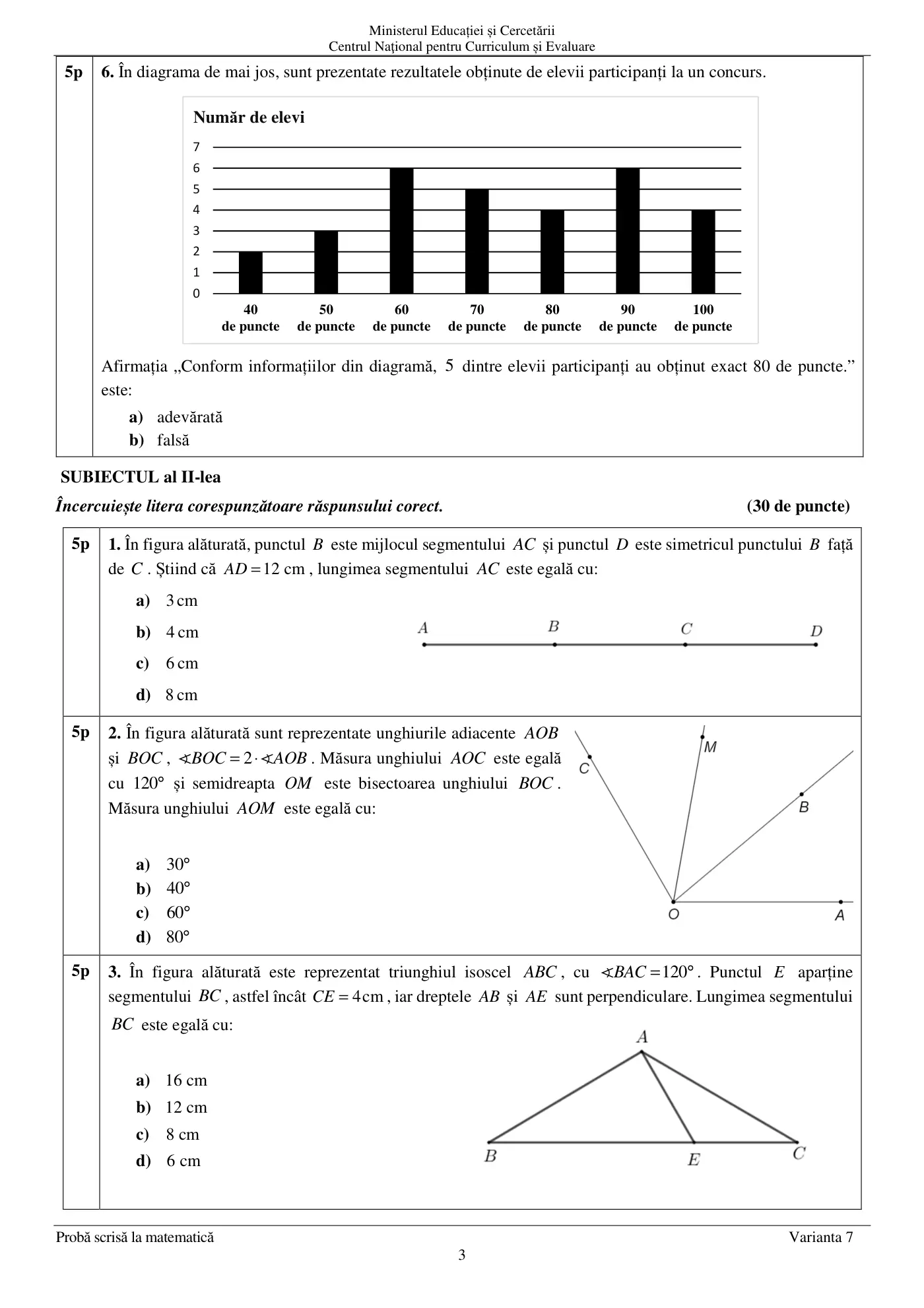 Pagina 3 din subiectul examen oficial (sesiunea iunie), matematică, 25 iunie 2025
