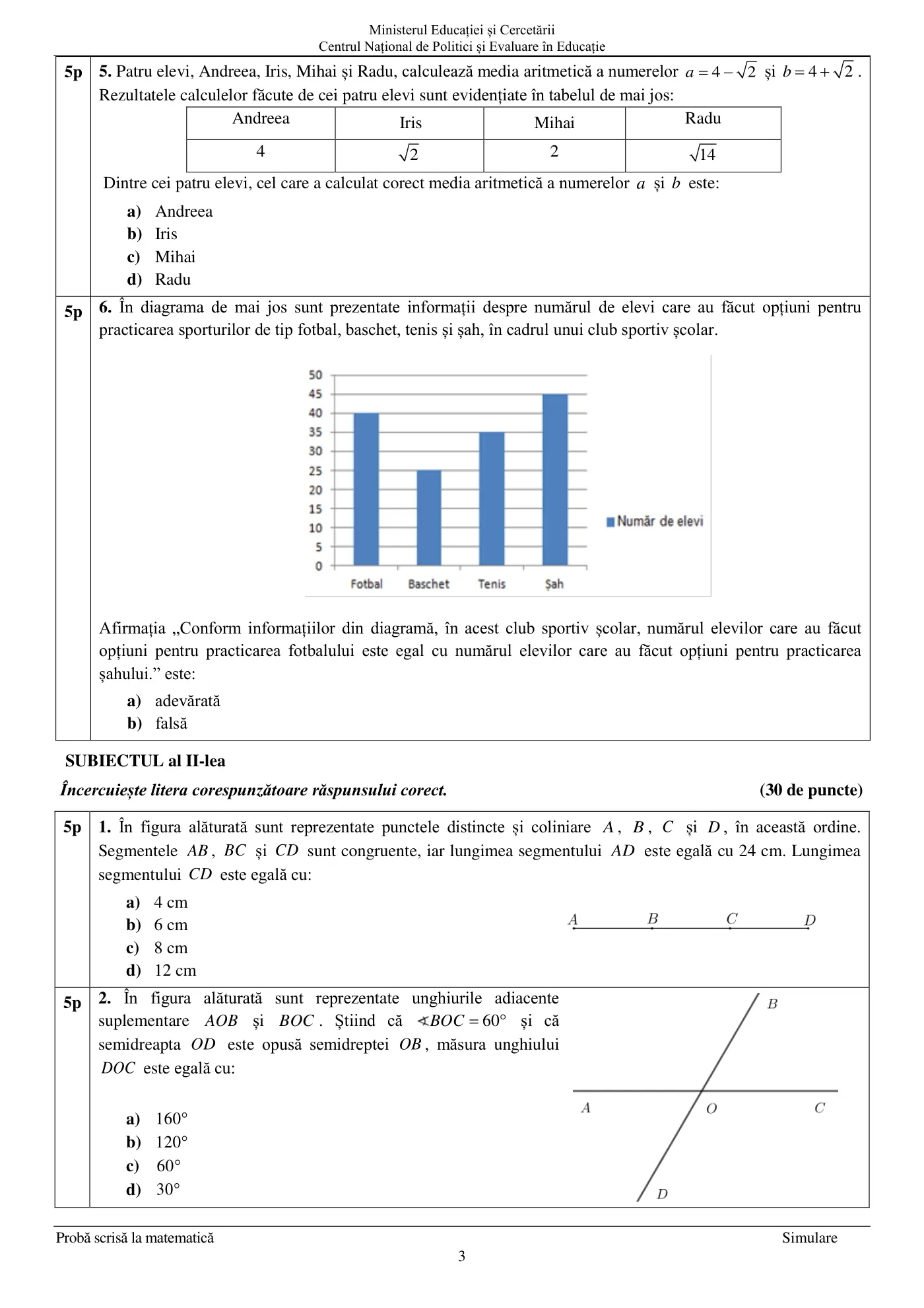 Pagina 3 din subiectul simulare națională, matematică, 18 martie 2025