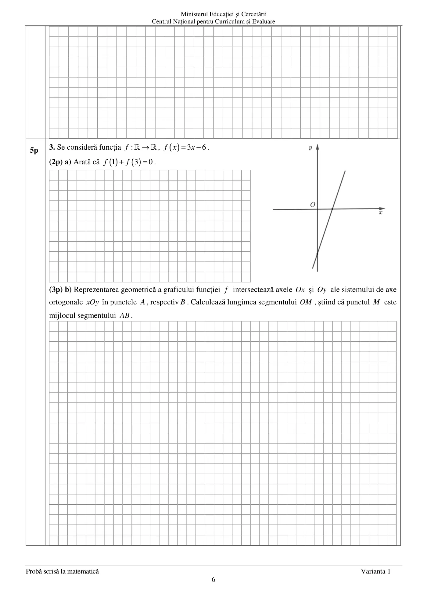 Pagina 6 din subiectul examen oficial (sesiunea iunie), matematică, 24 iunie 2026