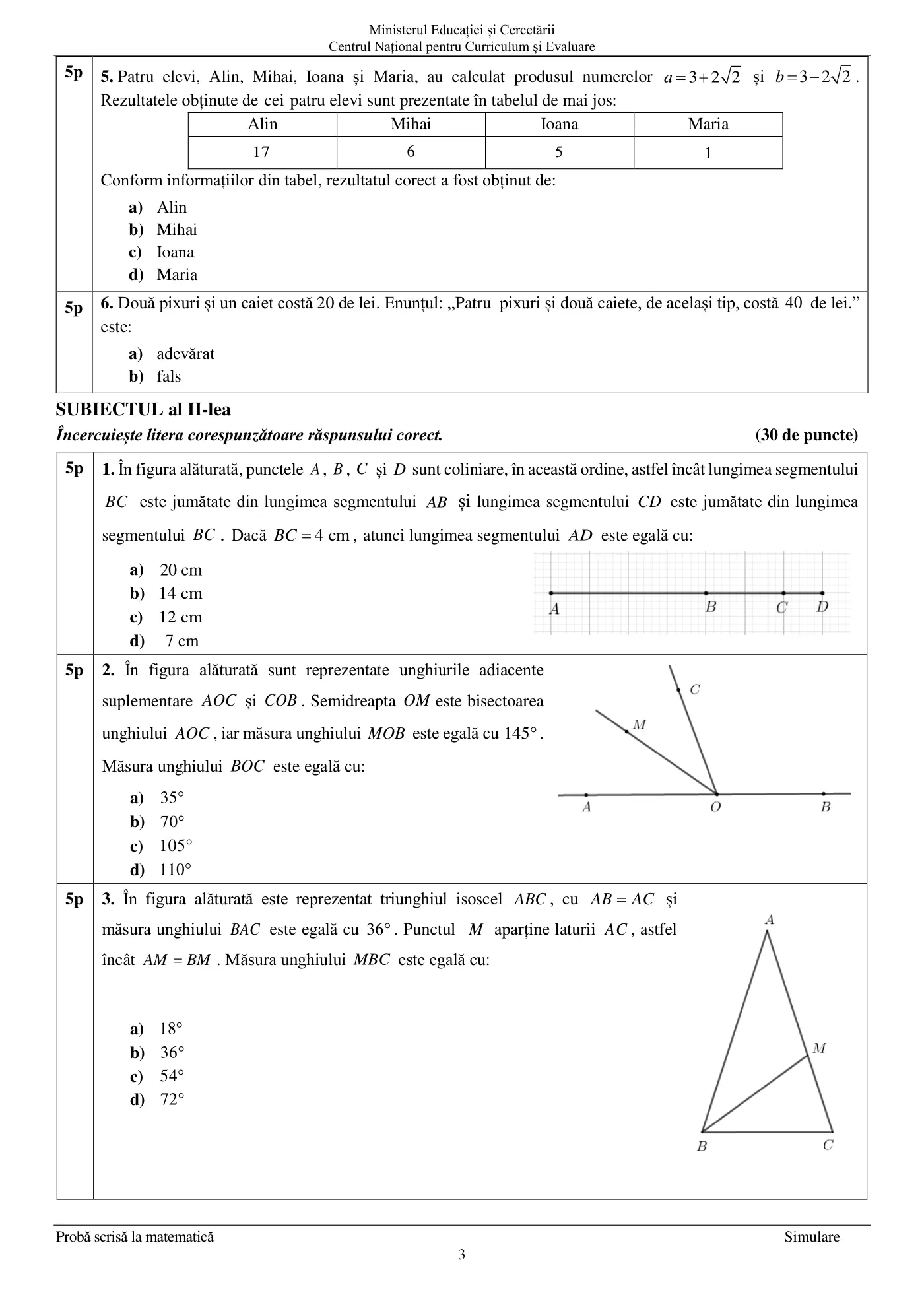 Pagina 3 din subiectul simulare națională, matematică, 17 martie 2026