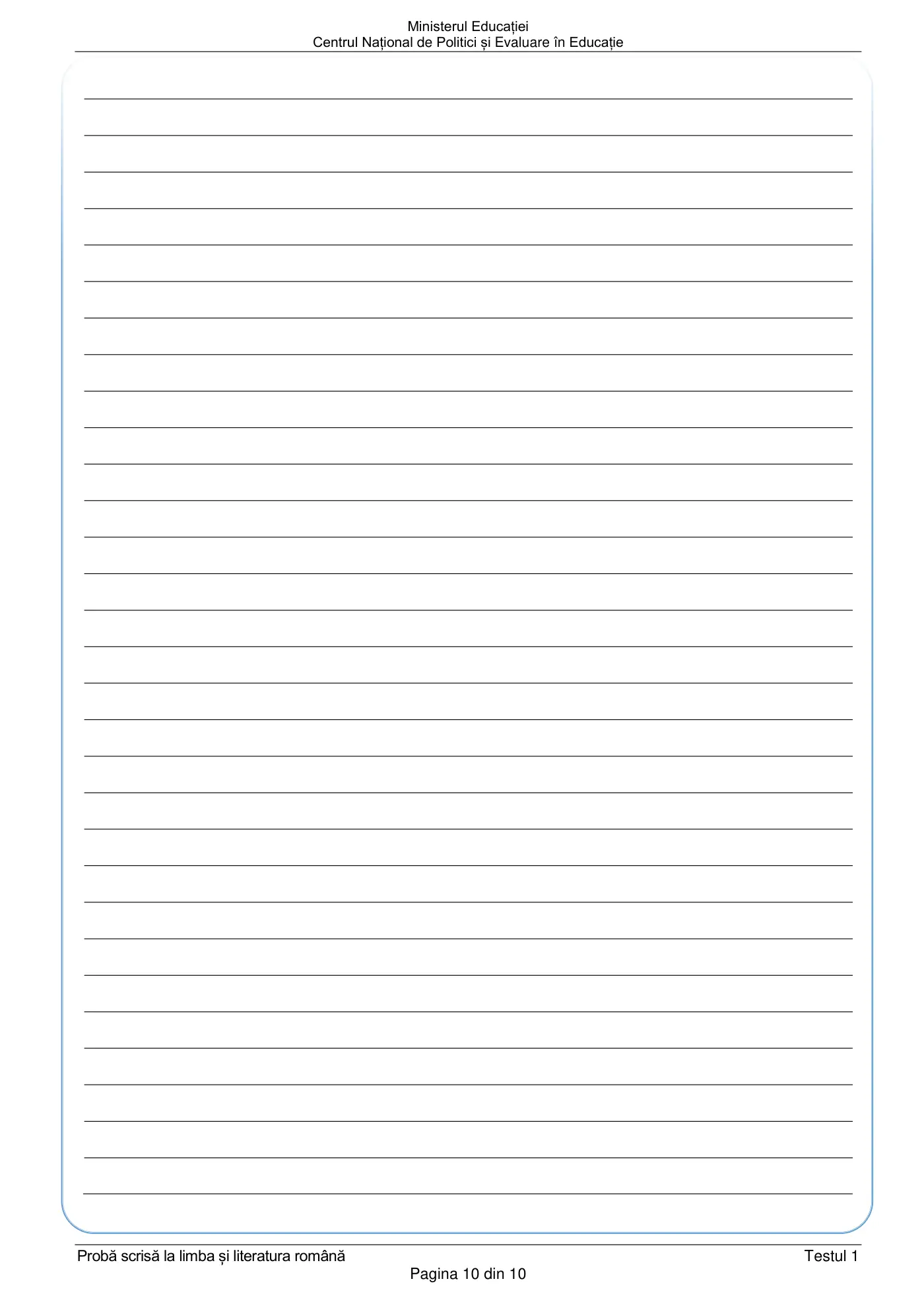 Pagina 10 din subiectul test de antrenament 1, limba și literatura română, februarie 2021