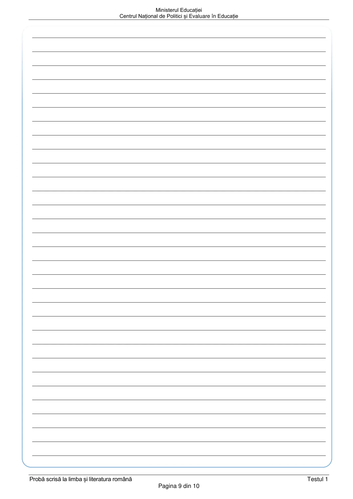 Pagina 9 din subiectul test de antrenament 1, limba și literatura română, februarie 2021