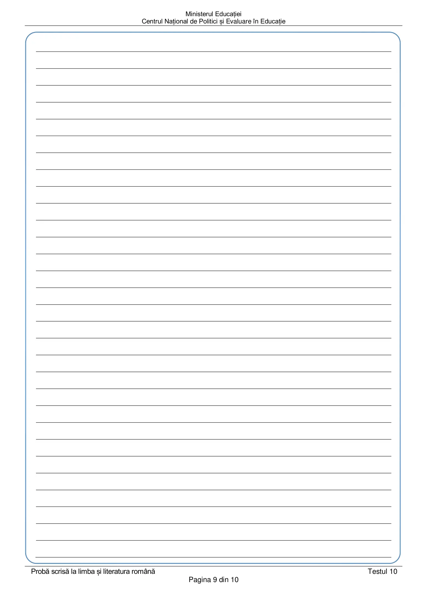 Pagina 9 din subiectul test de antrenament 10, limba și literatura română, martie 2021