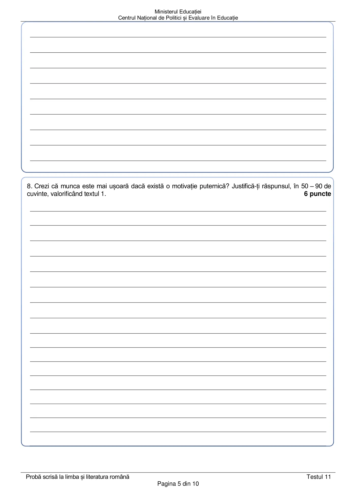 Pagina 5 din subiectul test de antrenament 11, limba și literatura română, martie 2021