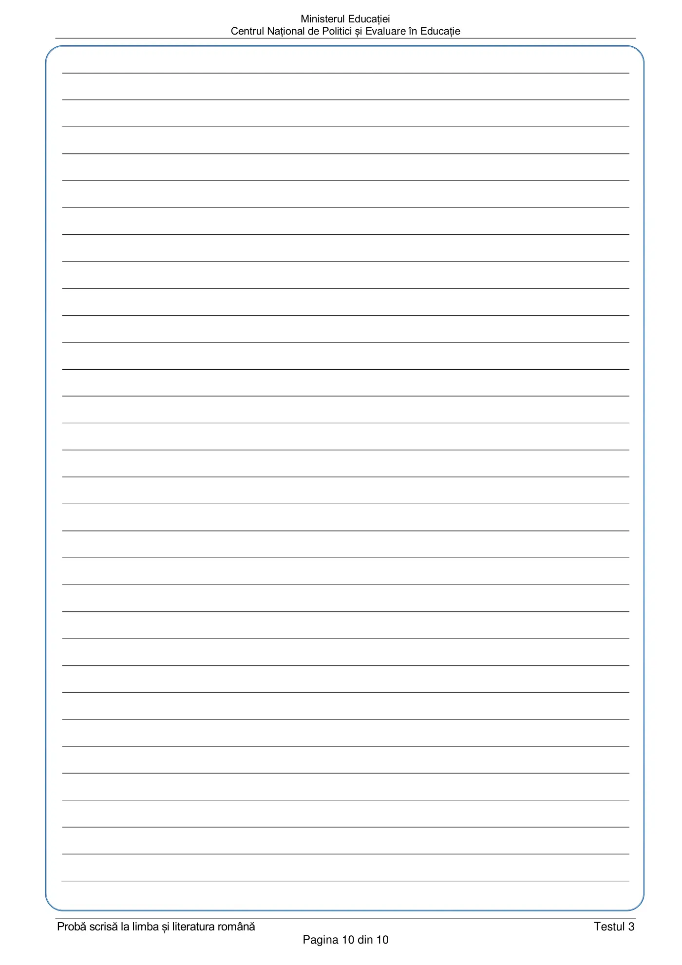 Pagina 10 din subiectul test de antrenament 3, limba și literatura română, februarie 2021