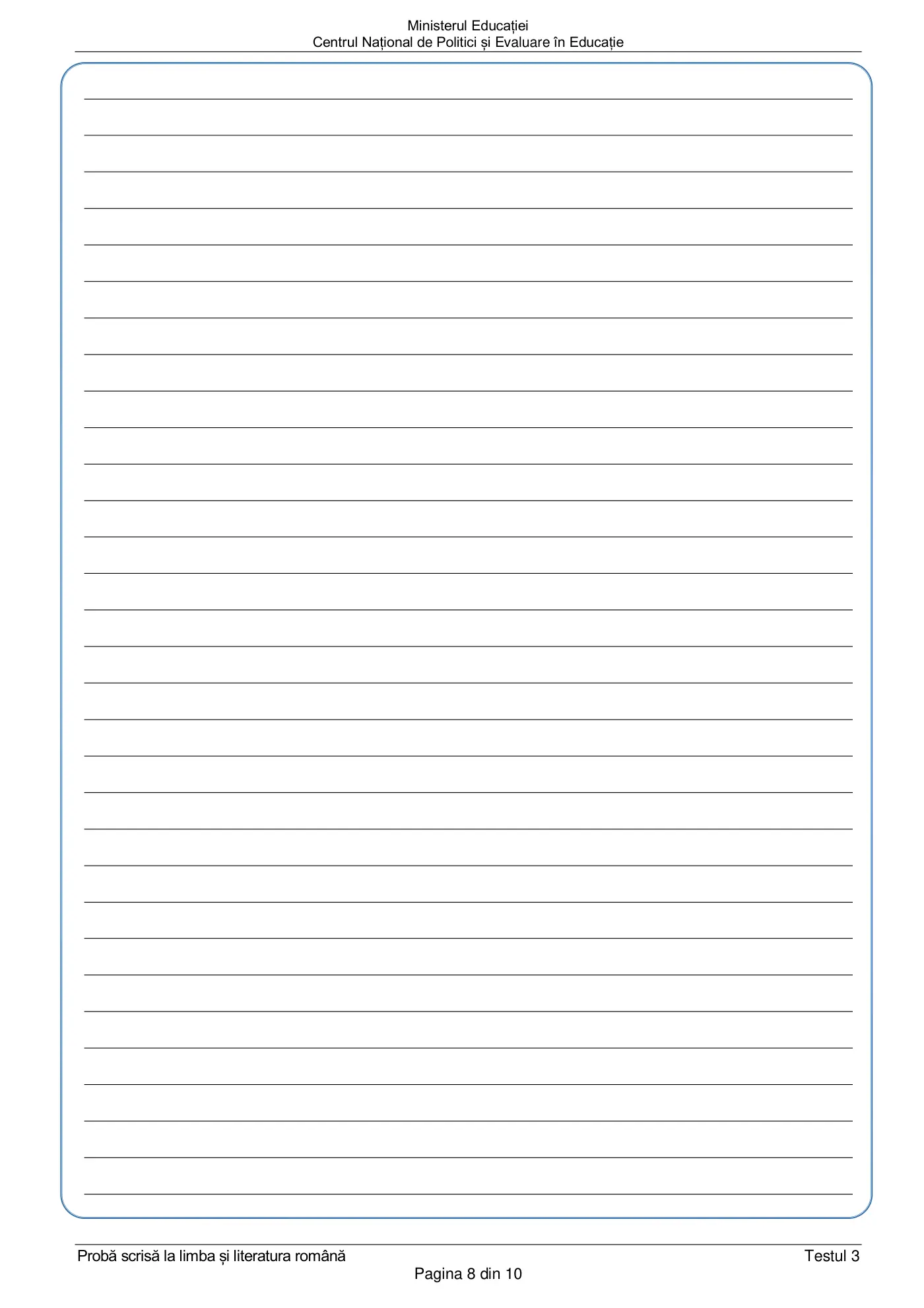Pagina 8 din subiectul test de antrenament 3, limba și literatura română, februarie 2021