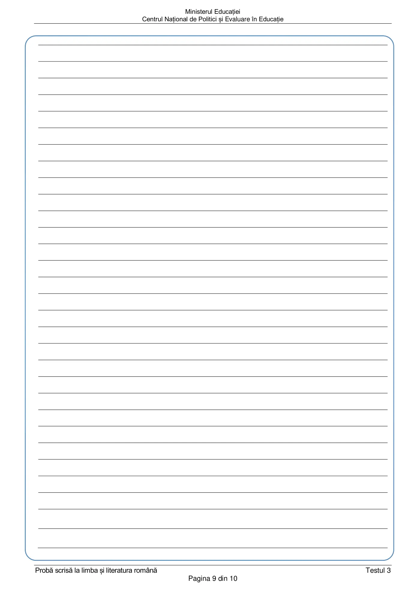Pagina 9 din subiectul test de antrenament 3, limba și literatura română, februarie 2021