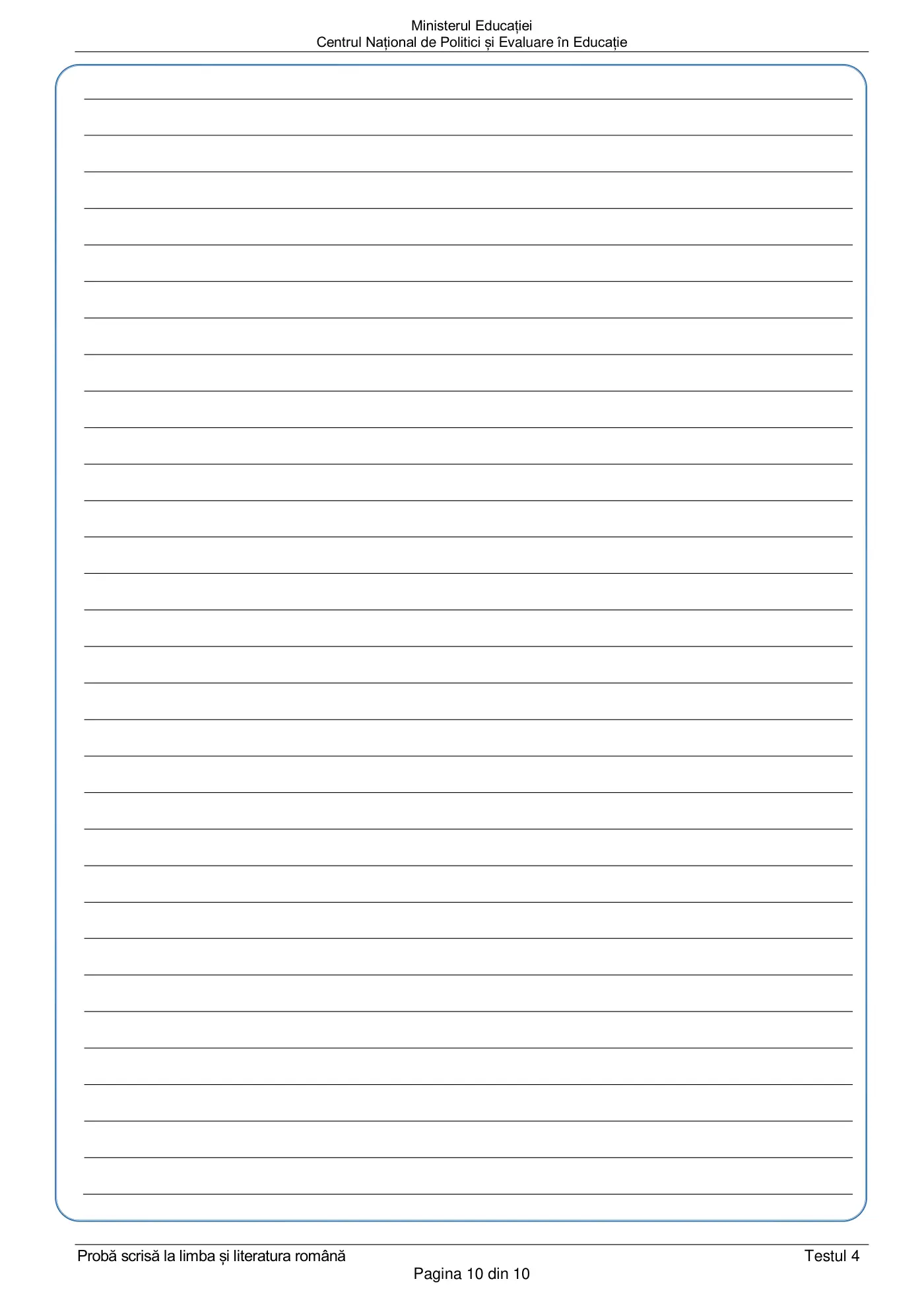 Pagina 10 din subiectul test de antrenament 4, limba și literatura română, februarie 2021