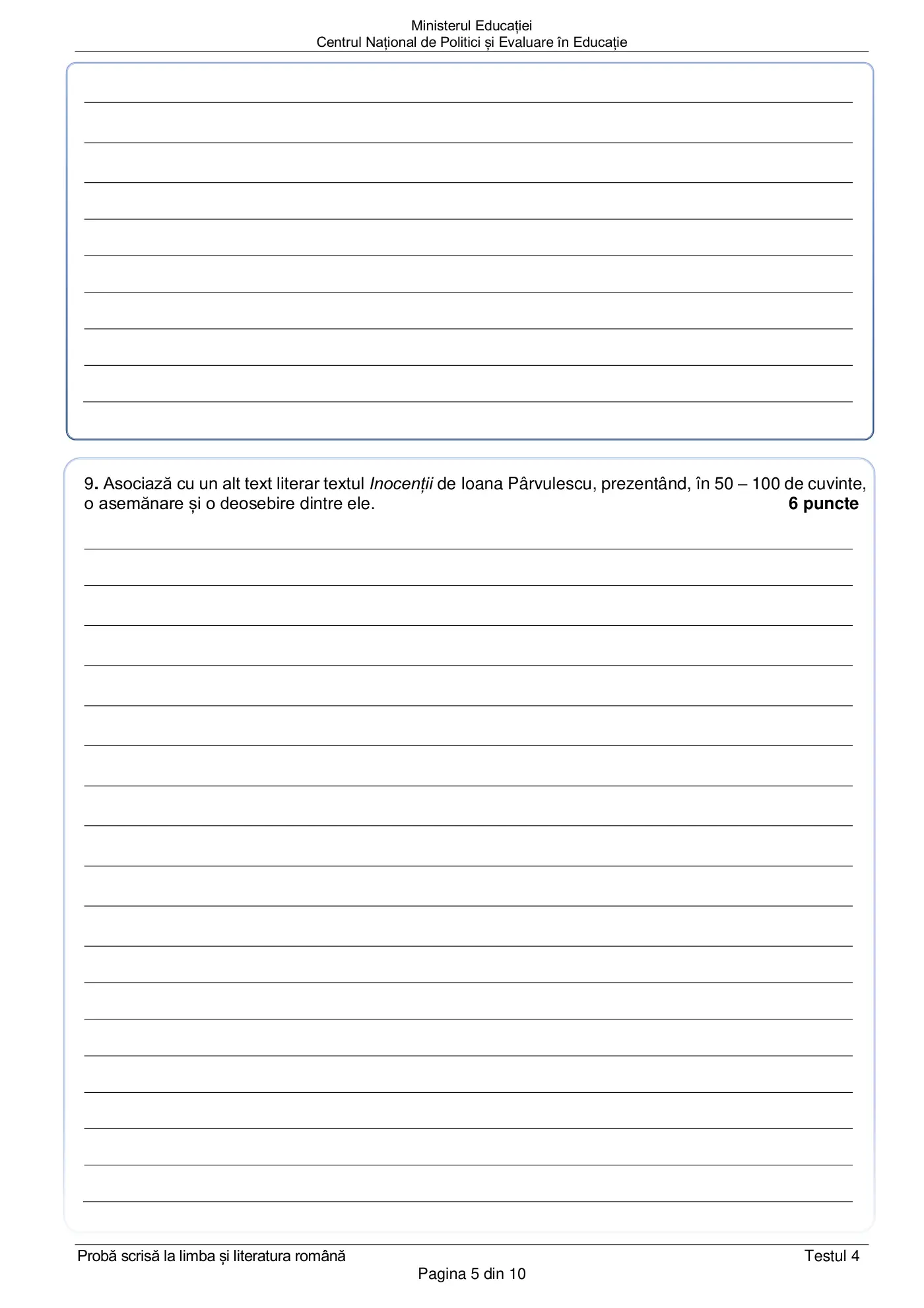 Pagina 5 din subiectul test de antrenament 4, limba și literatura română, februarie 2021