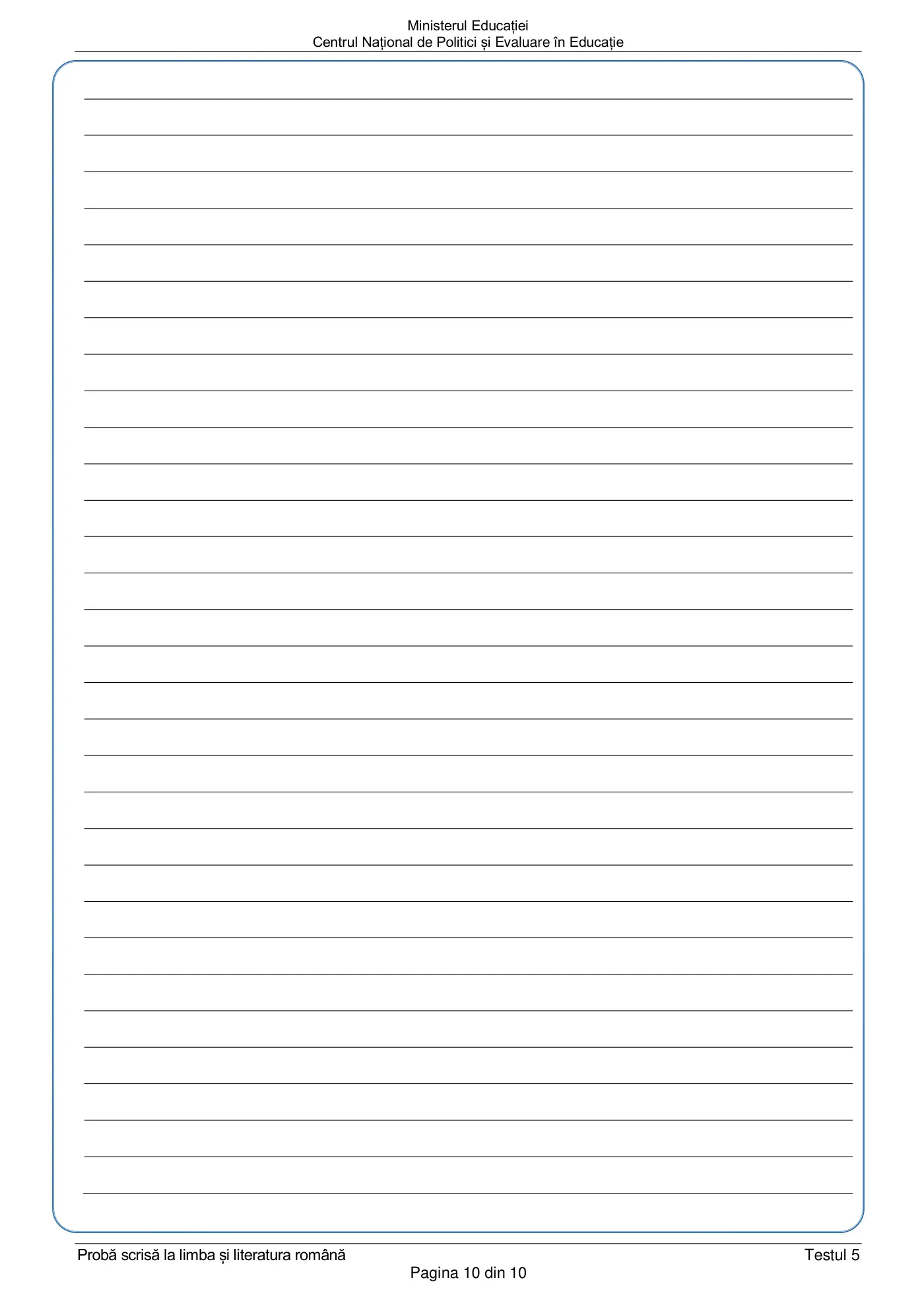 Pagina 10 din subiectul test de antrenament 5, limba și literatura română, februarie 2021