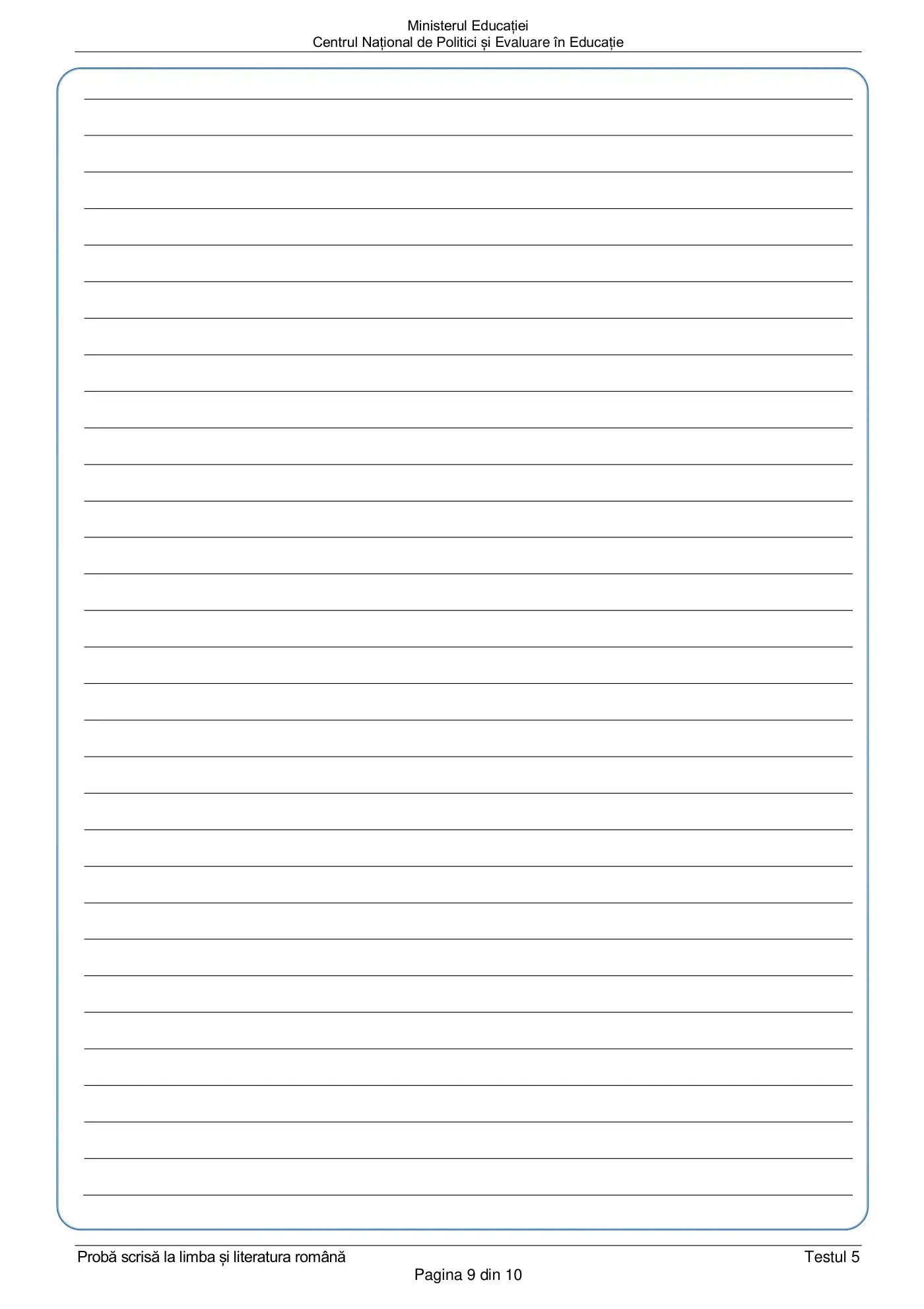 Pagina 9 din subiectul test de antrenament 5, limba și literatura română, februarie 2021
