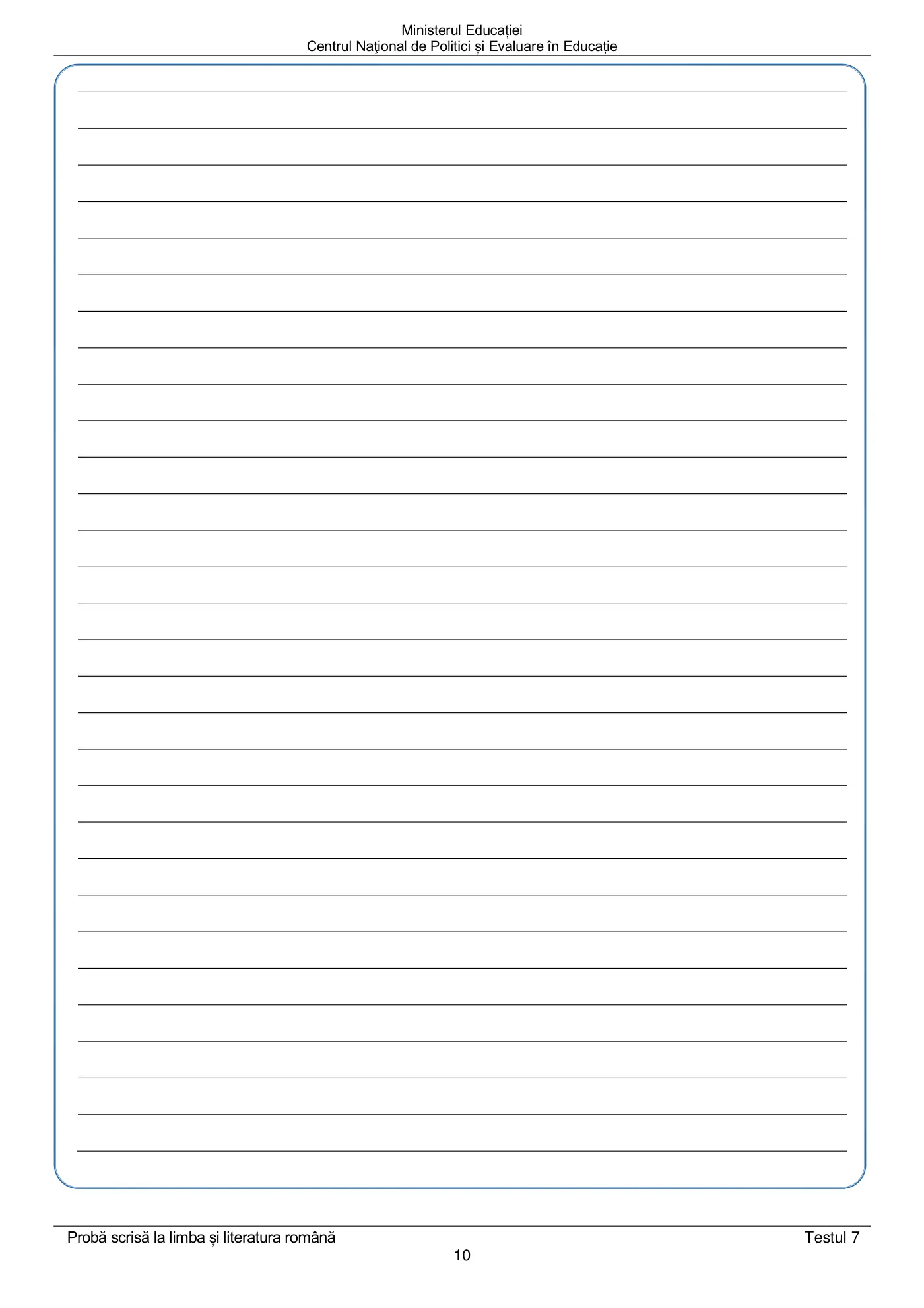Pagina 10 din subiectul test de antrenament 7, limba și literatura română, martie 2021