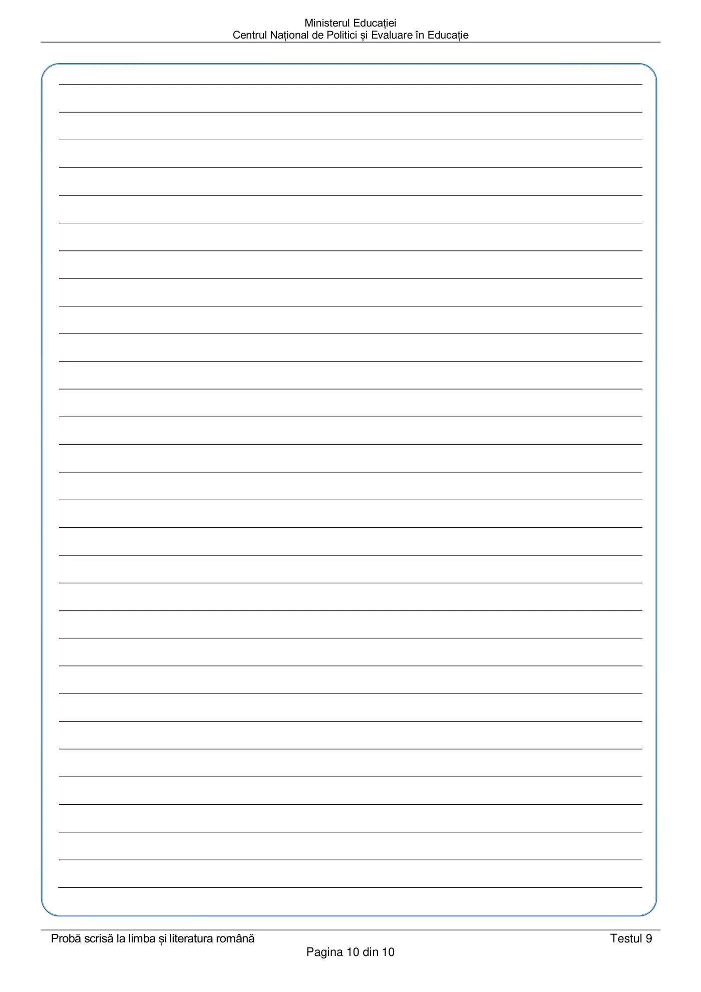 Pagina 10 din subiectul test de antrenament 9, limba și literatura română, martie 2021