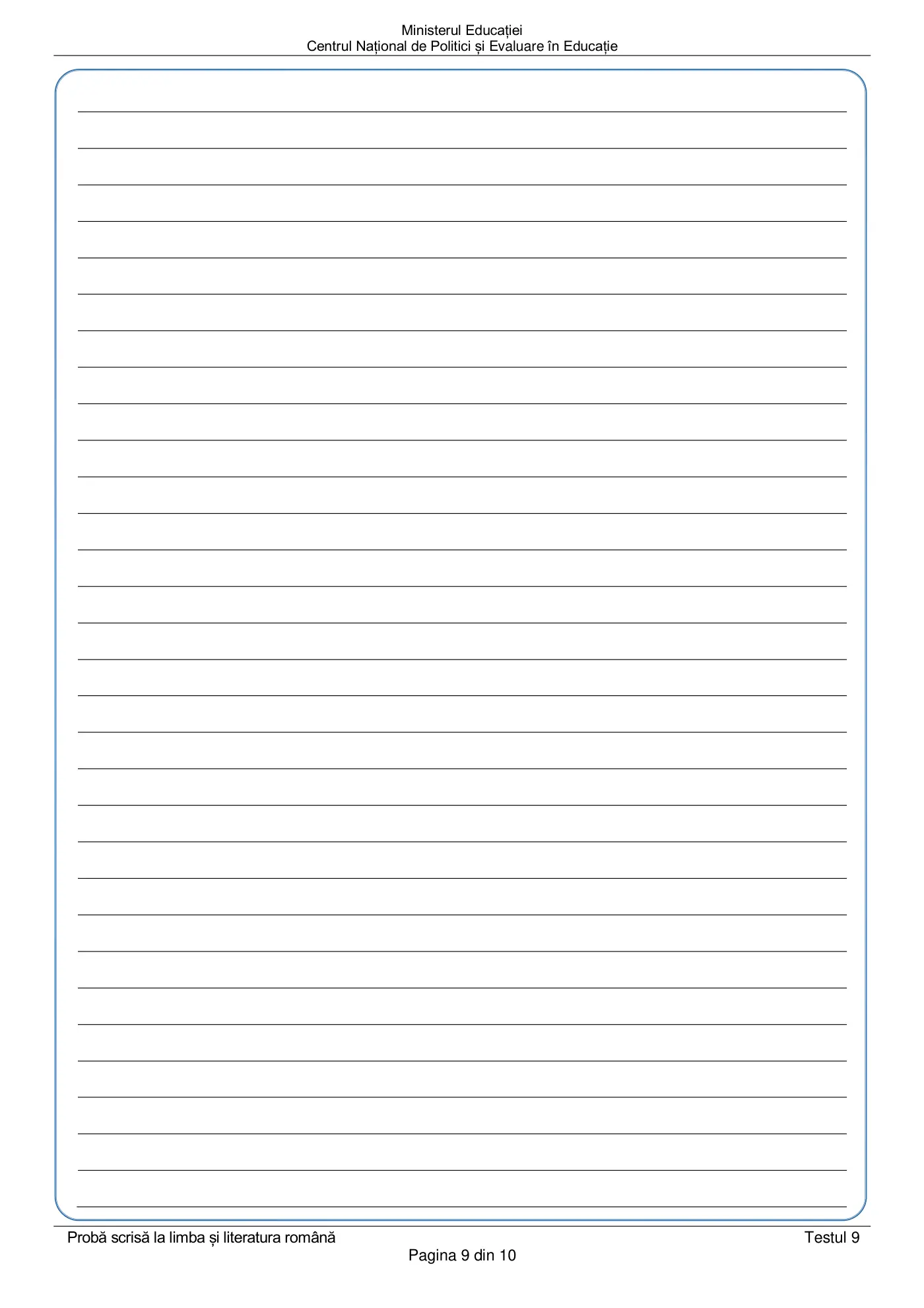 Pagina 9 din subiectul test de antrenament 9, limba și literatura română, martie 2021