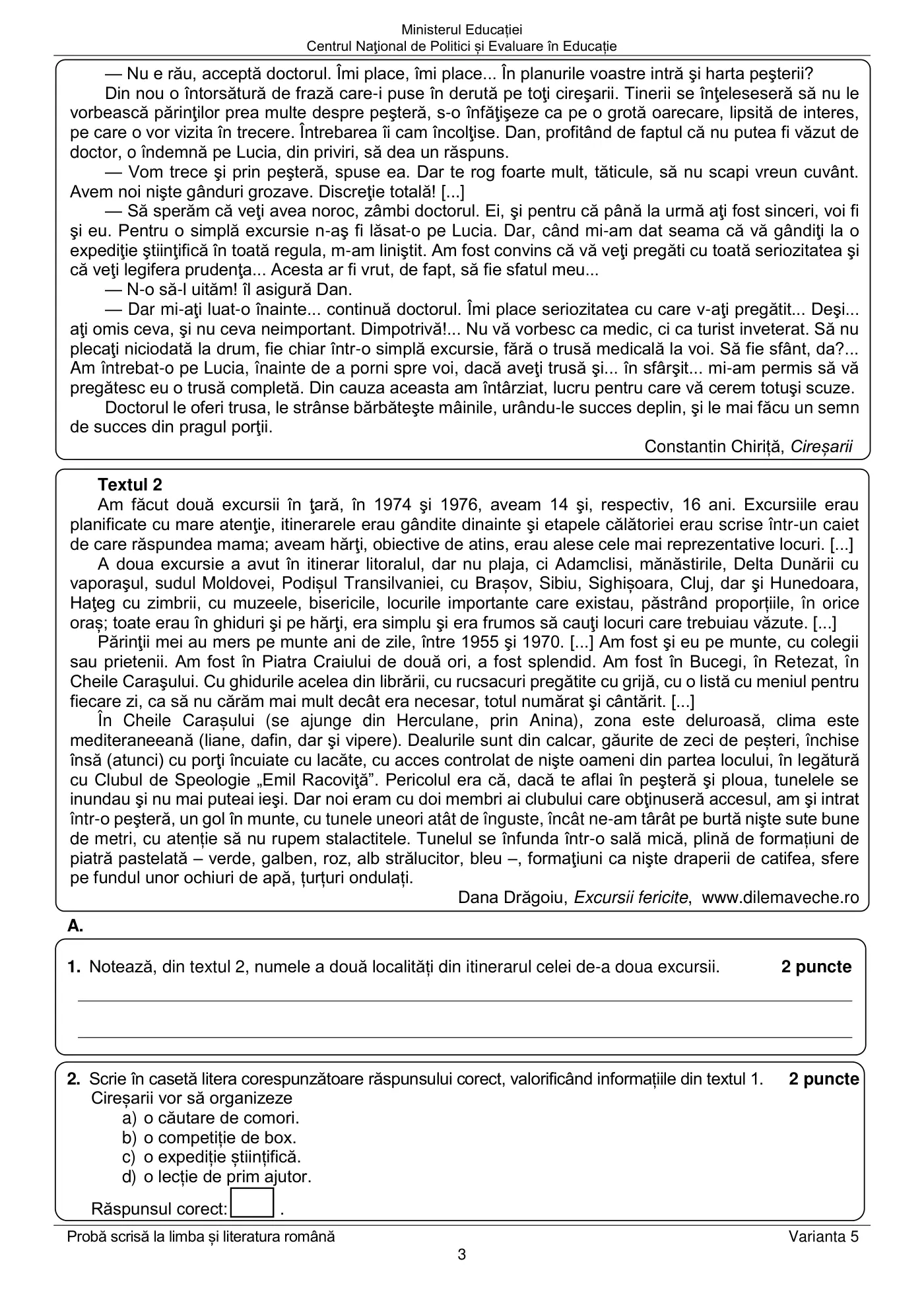 Pagina 3 din subiectul subiect de rezervă, limba și literatura română, 14 iunie 2022