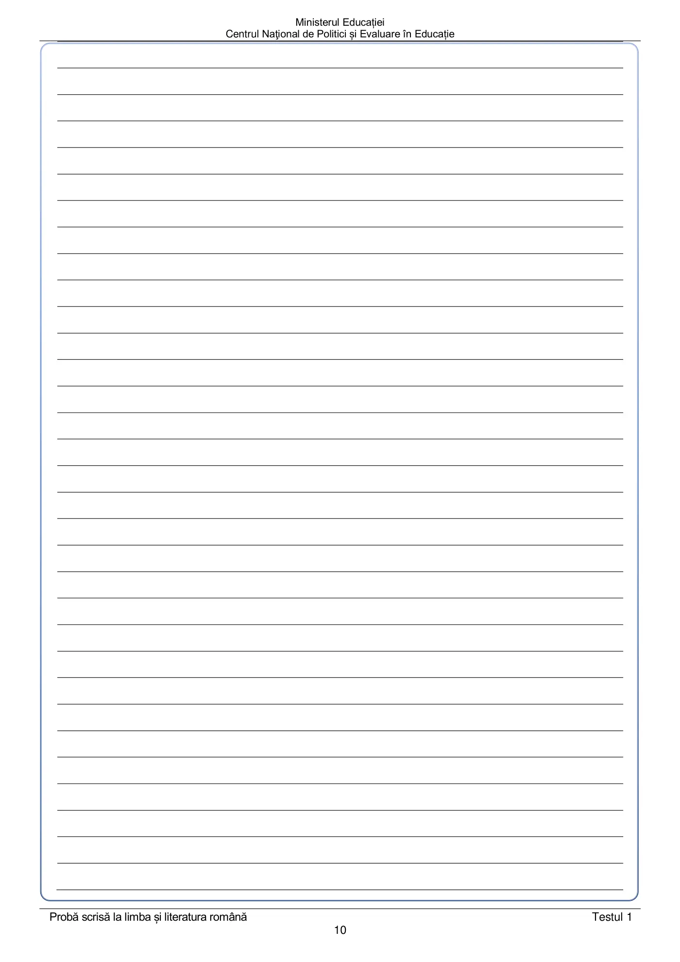 Pagina 10 din subiectul test de antrenament 1, limba și literatura română, aprilie 2022